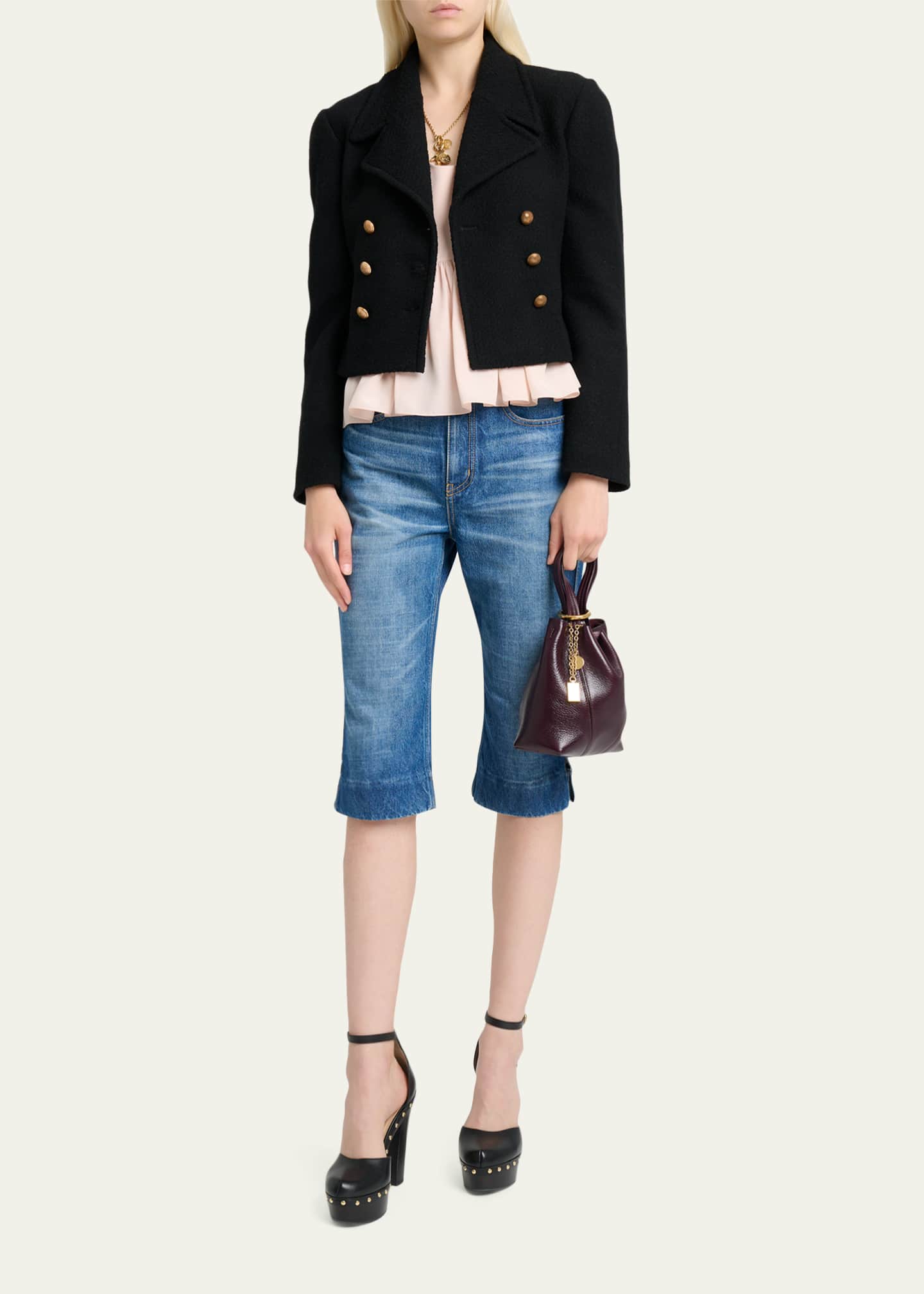 Chloe Double-Breasted Wool Bouclette Crop Jacket - Bergdorf Goodman