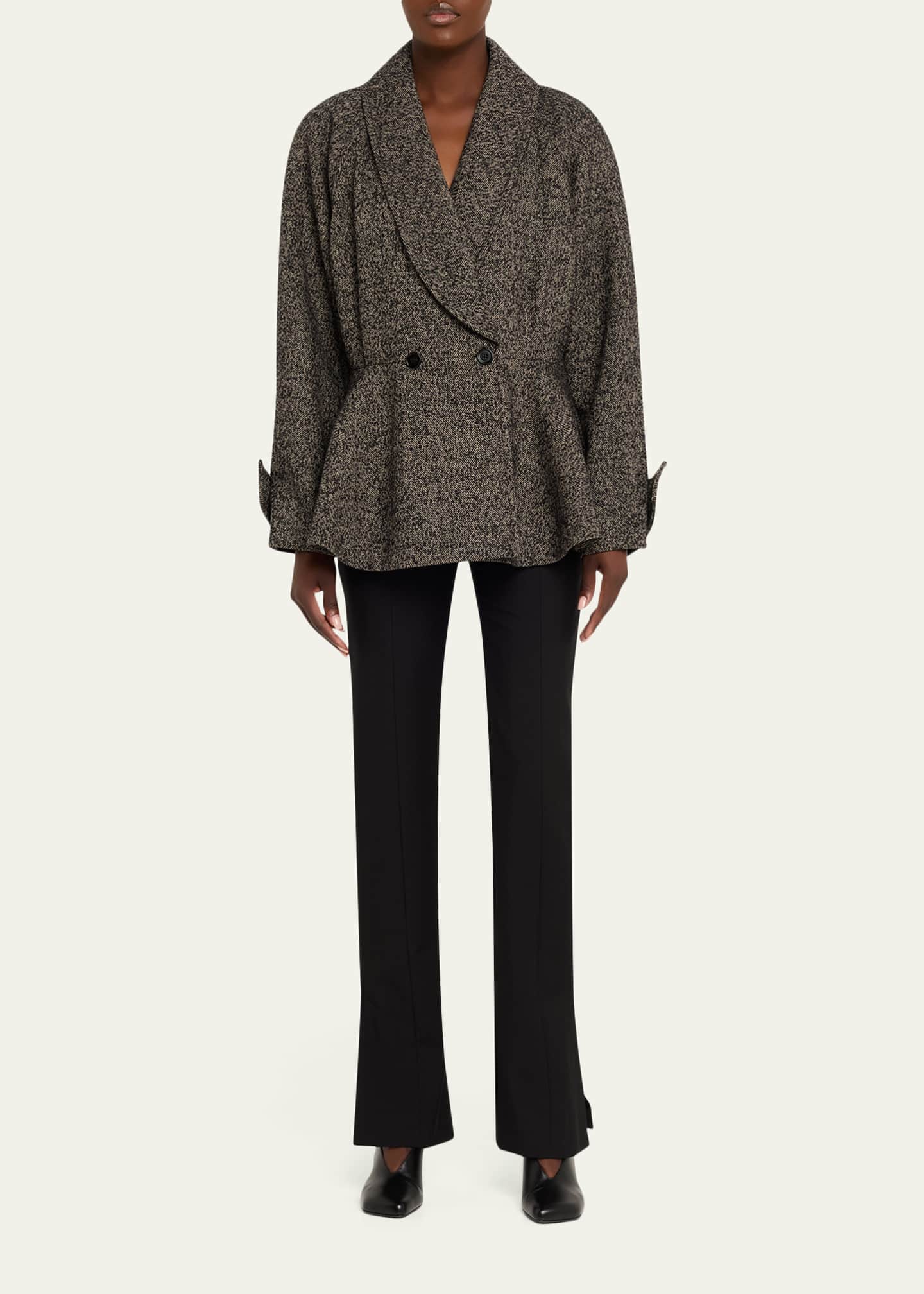 Chloe Double-Breasted Herringbone Oversized Peplum Coat - Bergdorf