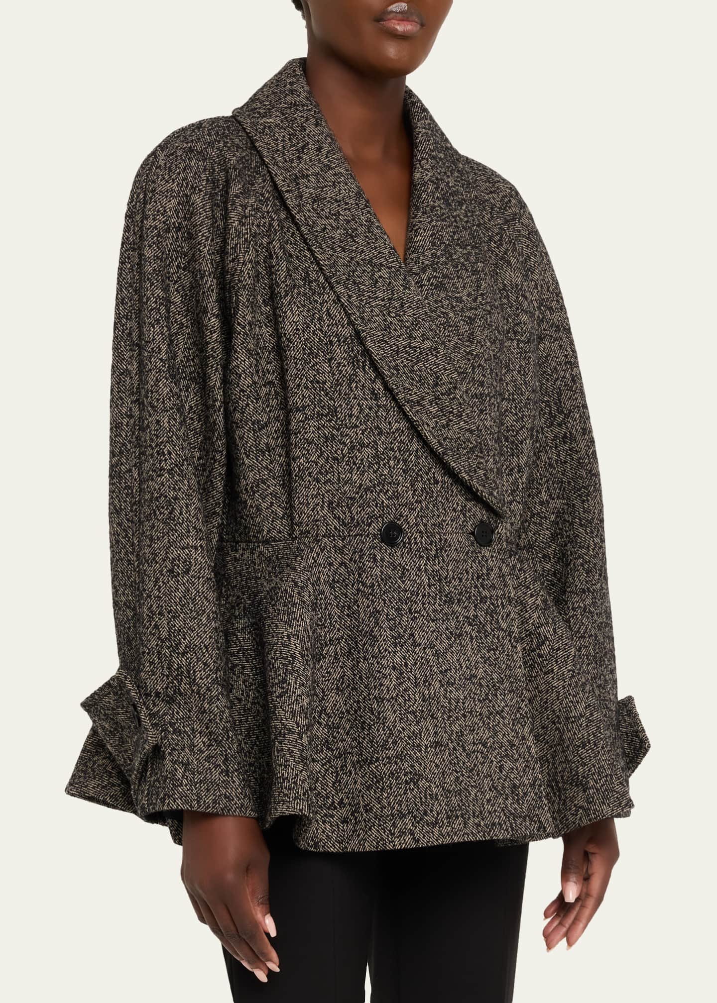 Chloe Double-Breasted Herringbone Oversized Peplum Coat - Bergdorf