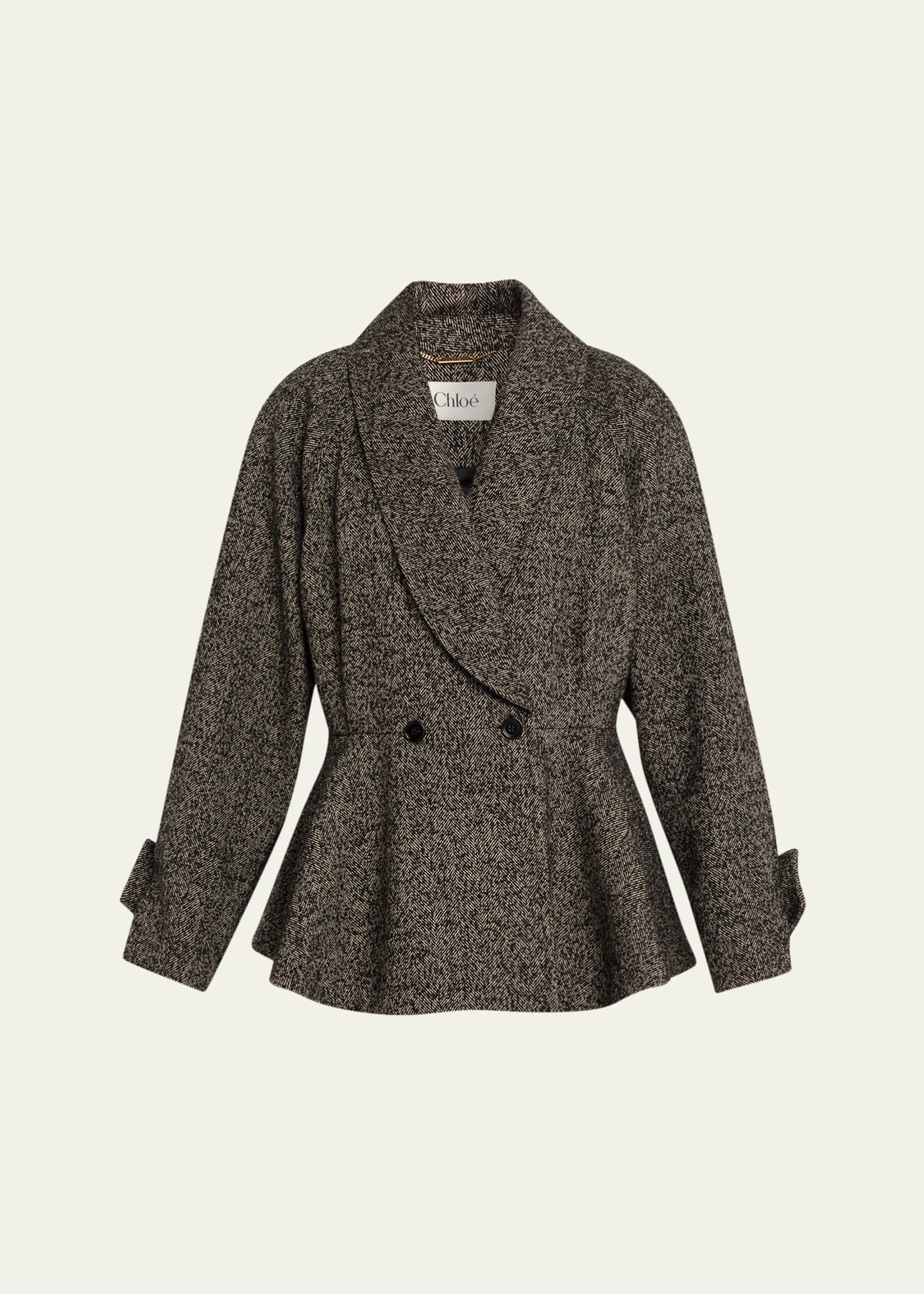 Chloe Double-Breasted Herringbone Oversized Peplum Coat - Bergdorf