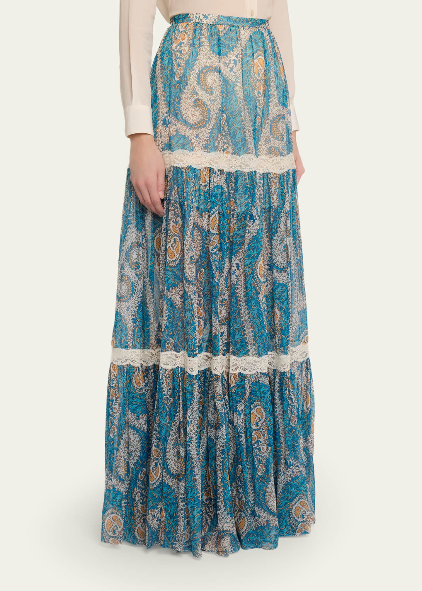 Etro Lace-Trimmed Paisley Maxi Skirt - Bergdorf Goodman
