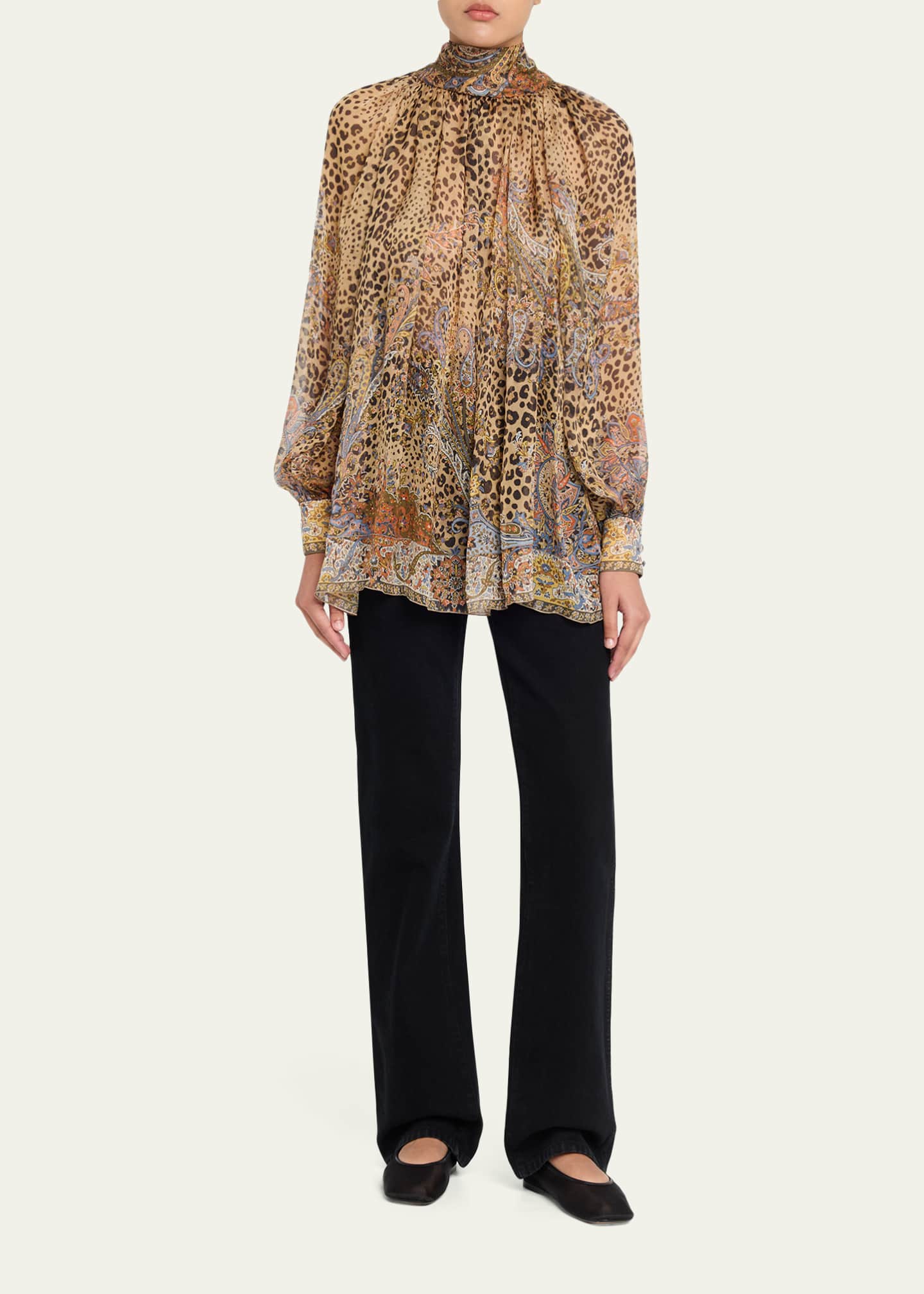 Etro Animal Paisley-Print Silk Scarf-Neck Blouse - Bergdorf Goodman
