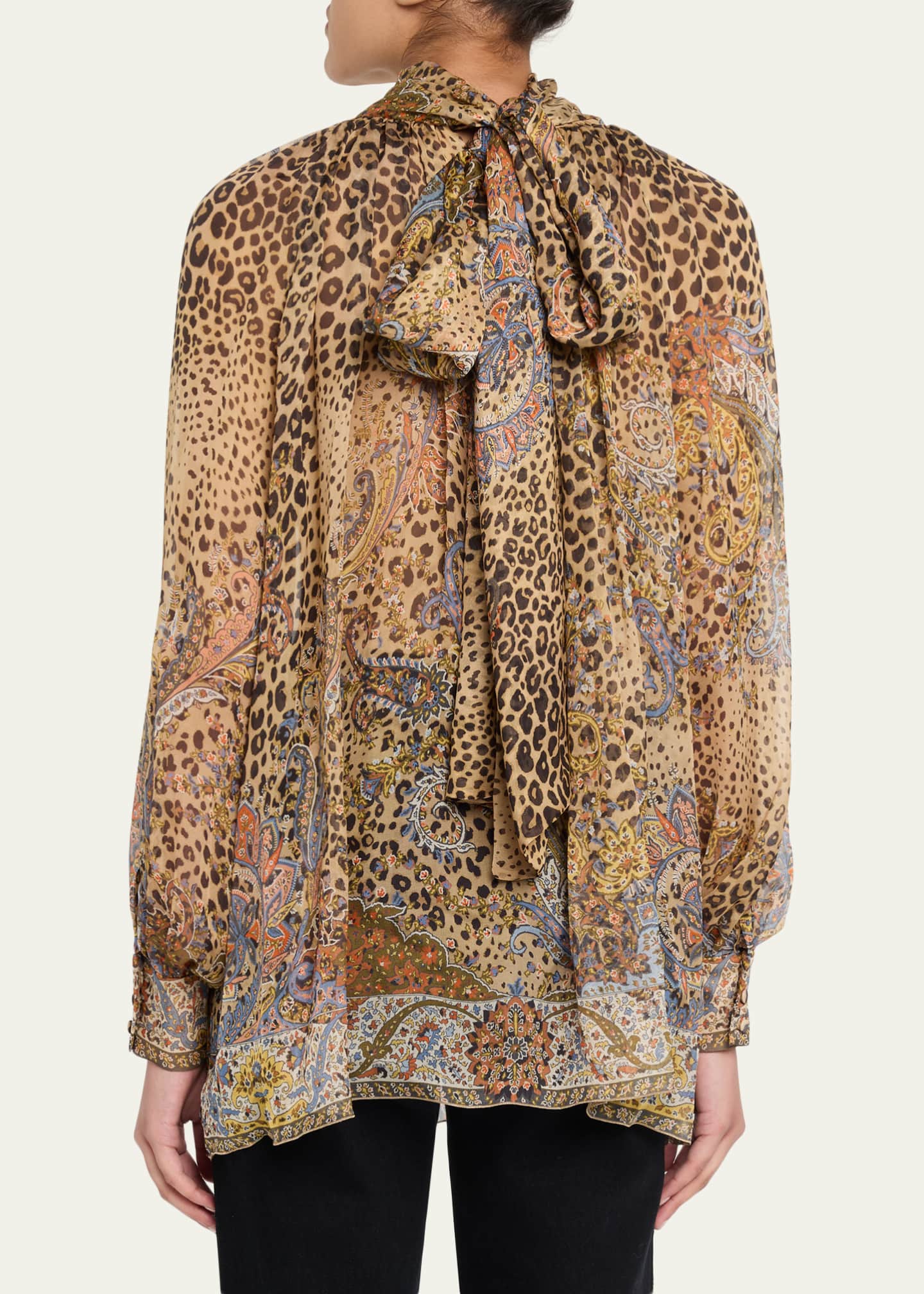 タグ付きETRO Paisley Print Sheer Blouse Etro Animal Paisley-Print Silk Scarf-Neck Blouse - Bergdorf Goodman