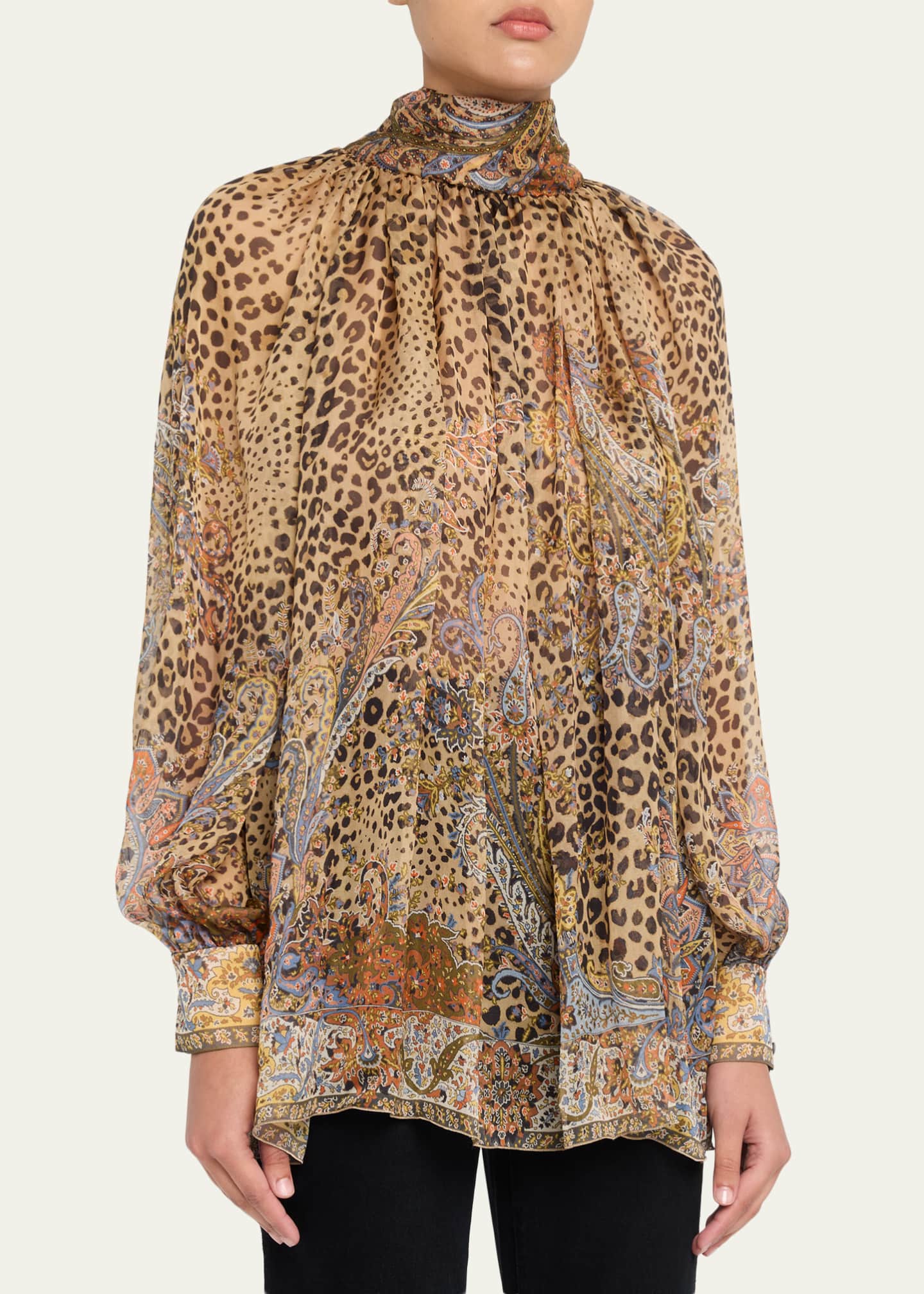 Etro Animal Paisley-Print Silk Scarf-Neck Blouse - Bergdorf Goodman
