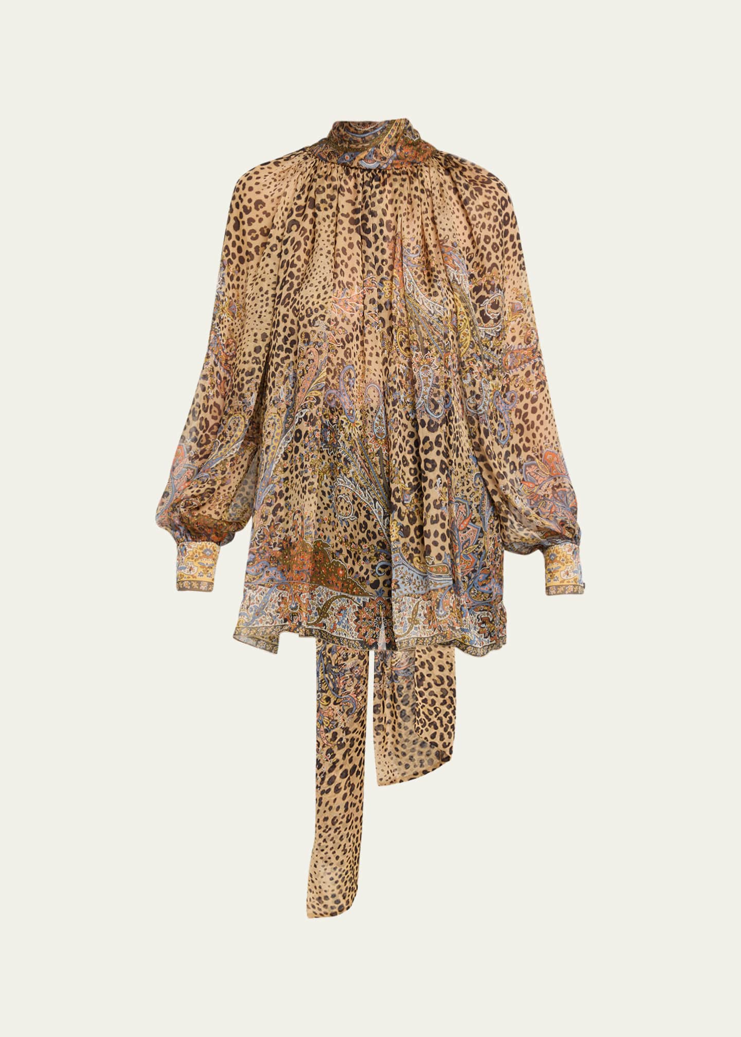 Etro Animal Paisley-Print Silk Scarf-Neck Blouse - Bergdorf Goodman