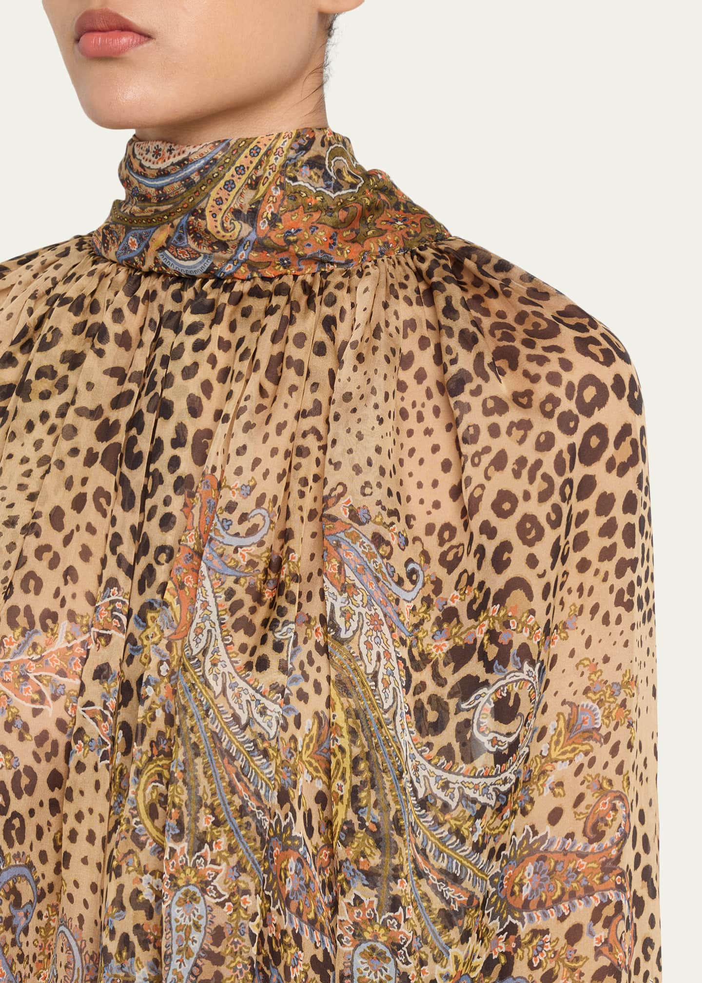 Etro Animal Paisley-Print Silk Scarf-Neck Blouse - Bergdorf Goodman