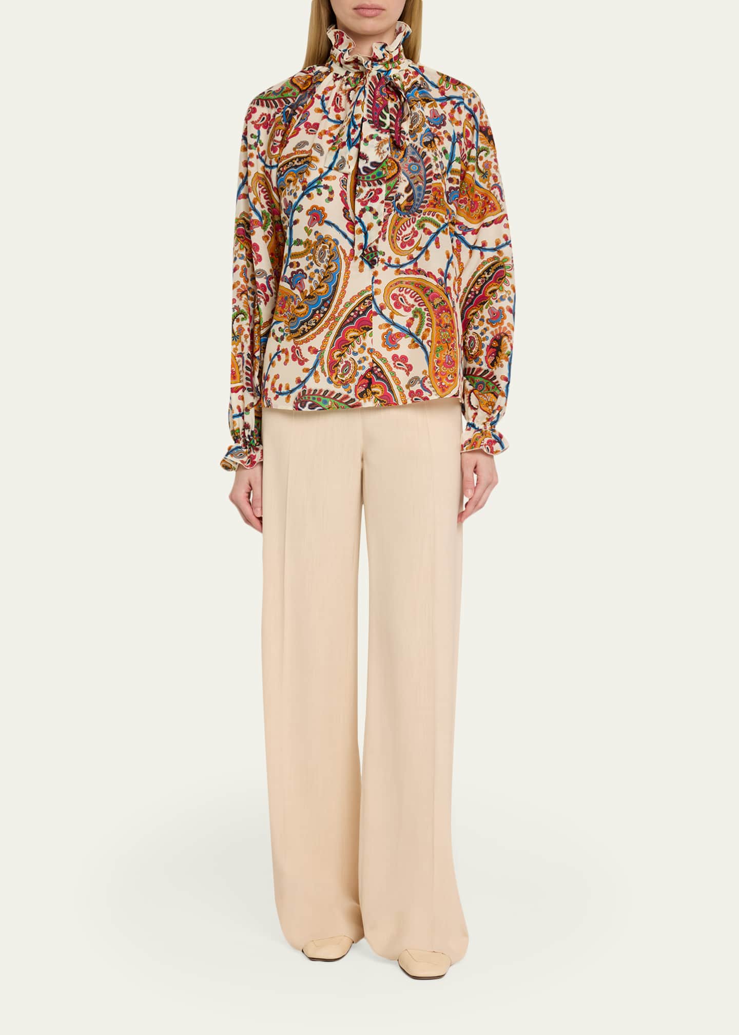 Etro Paisley Ruffle Long-Sleeve Blouse - Bergdorf Goodman