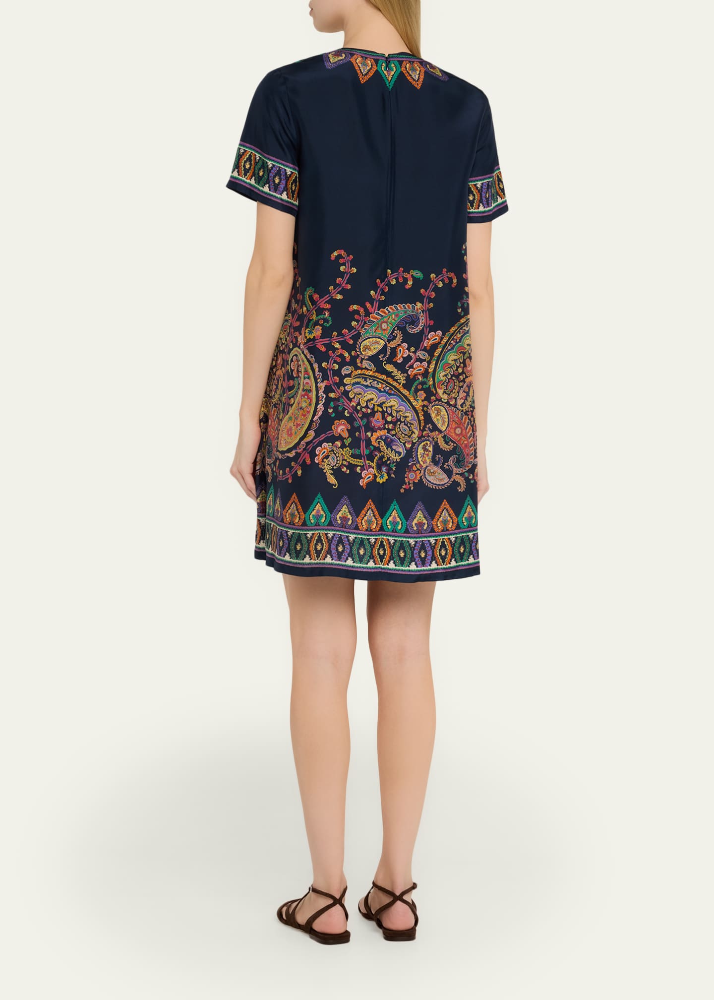 Etro | Blue Paisley-print Habotai Silk Tunic Short Dress | Women | 46