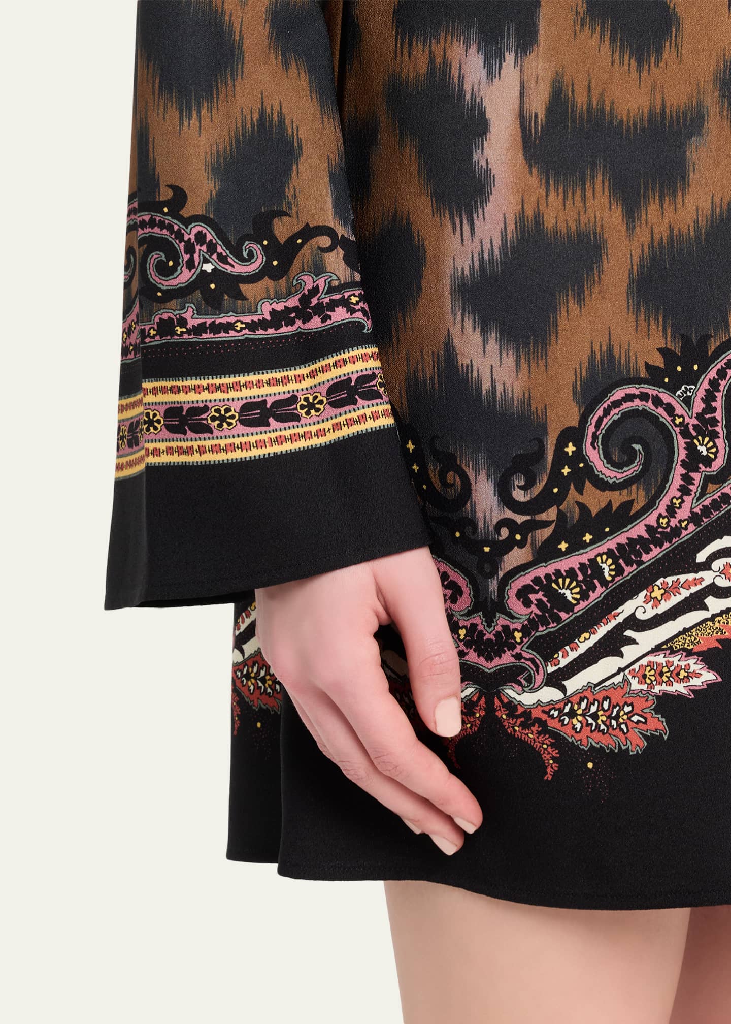 Etro, Mini Tunic Dress In Envers Satin With Animal Motif, Woman, Dark Brown, Size 40
