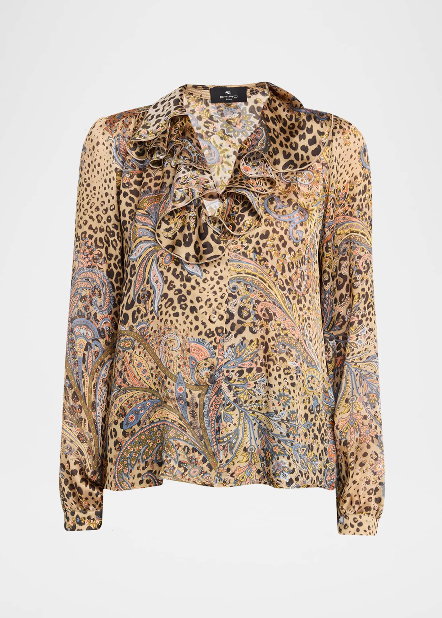 Etro Leopard Paisley-Print Silk Ruffle Blouse - Bergdorf Goodman