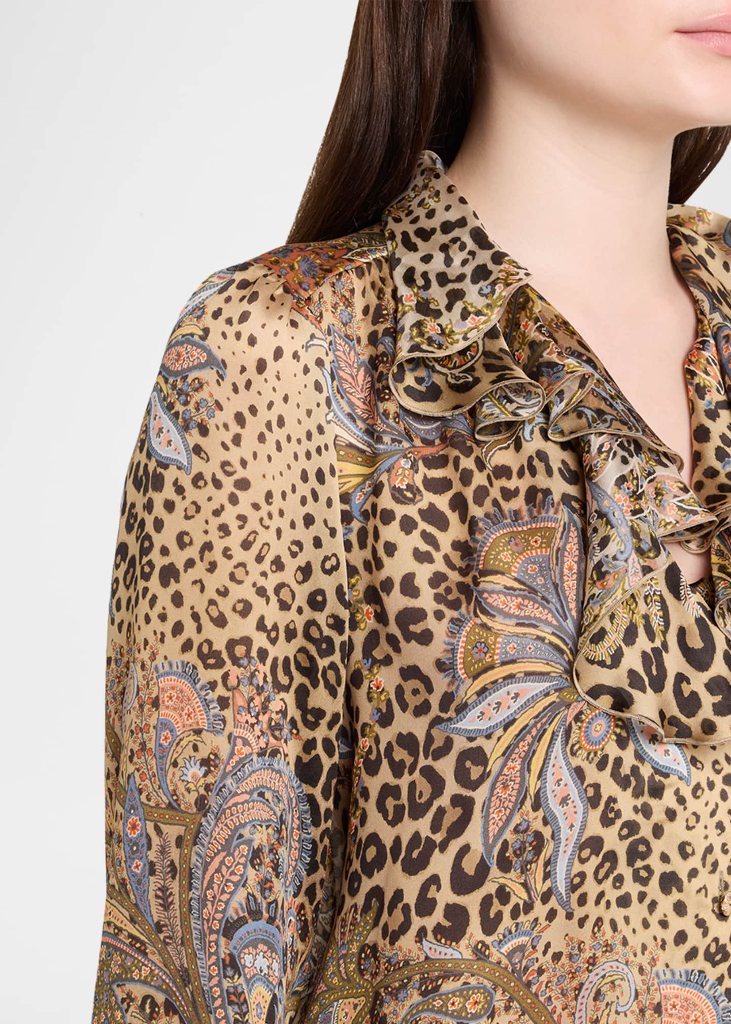 Etro Leopard Paisley-Print Silk Ruffle Blouse - Bergdorf Goodman