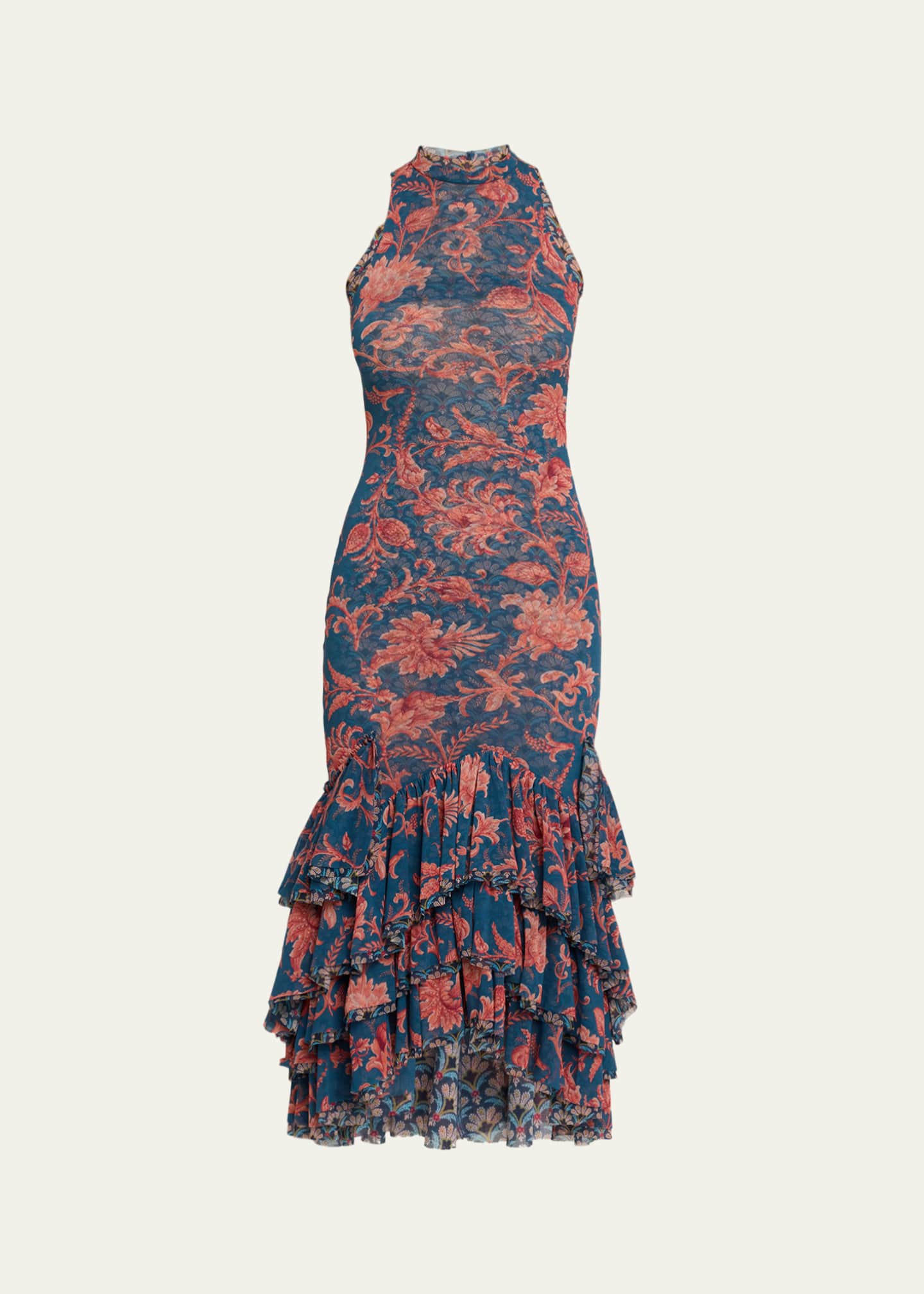 Etro Floral Stretch Tulle Ruffle Mermaid Midi Dress - Bergdorf Goodman
