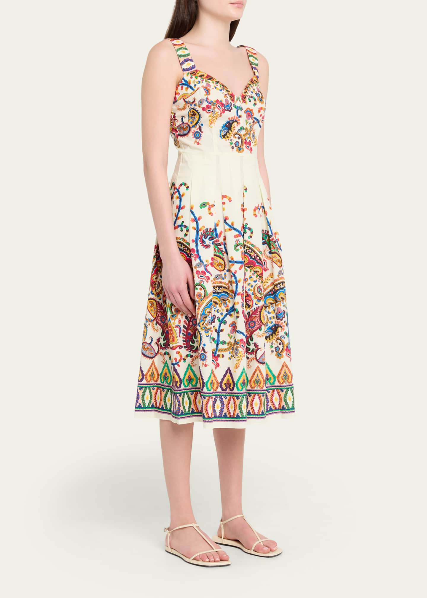 etro paisley midi dress Etro Paisley Floral-Print Sleeveless Pleated Midi Dress