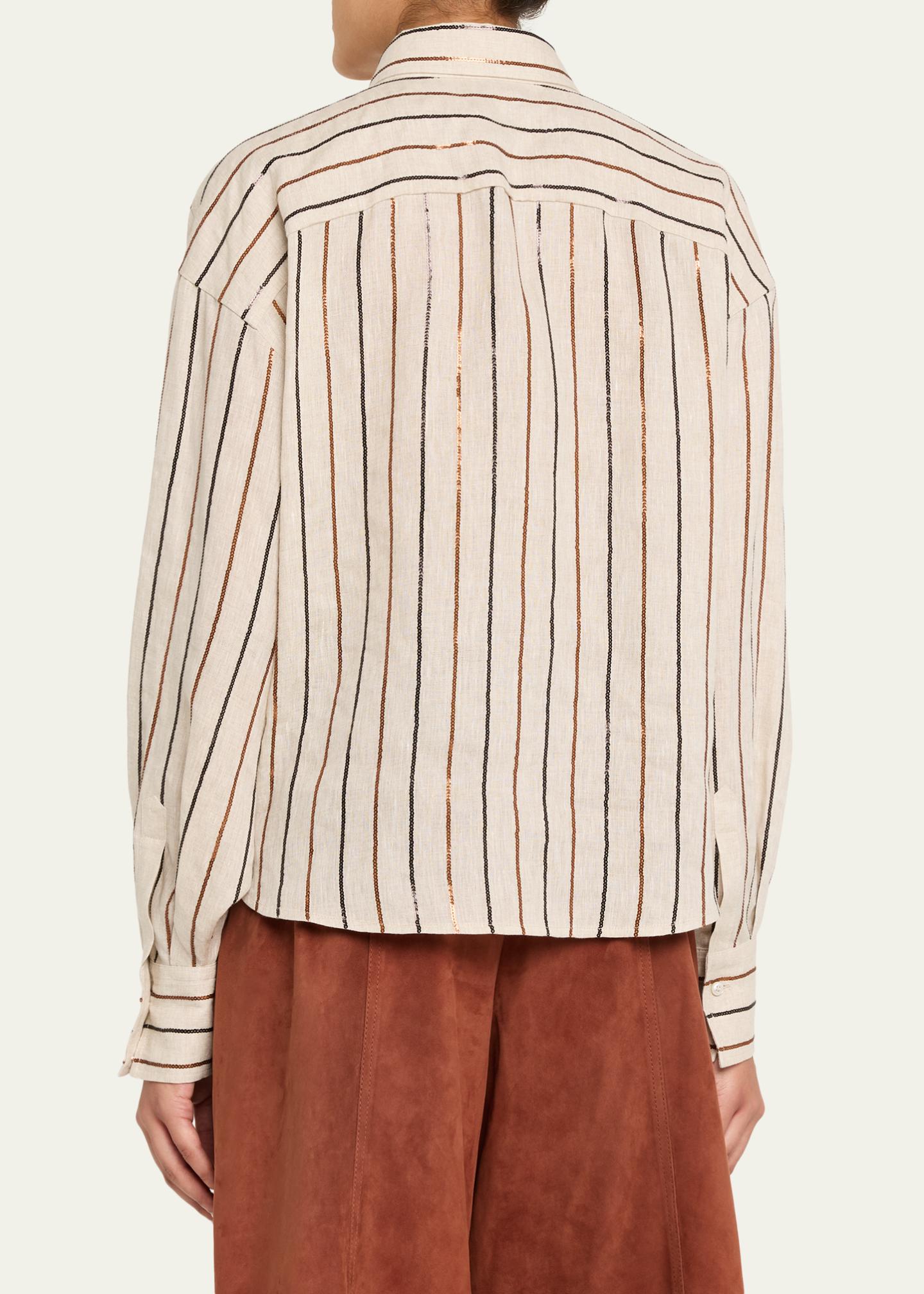 Brunello Cucinelli Sequin Striped Linen Shirt - Bergdorf Goodman