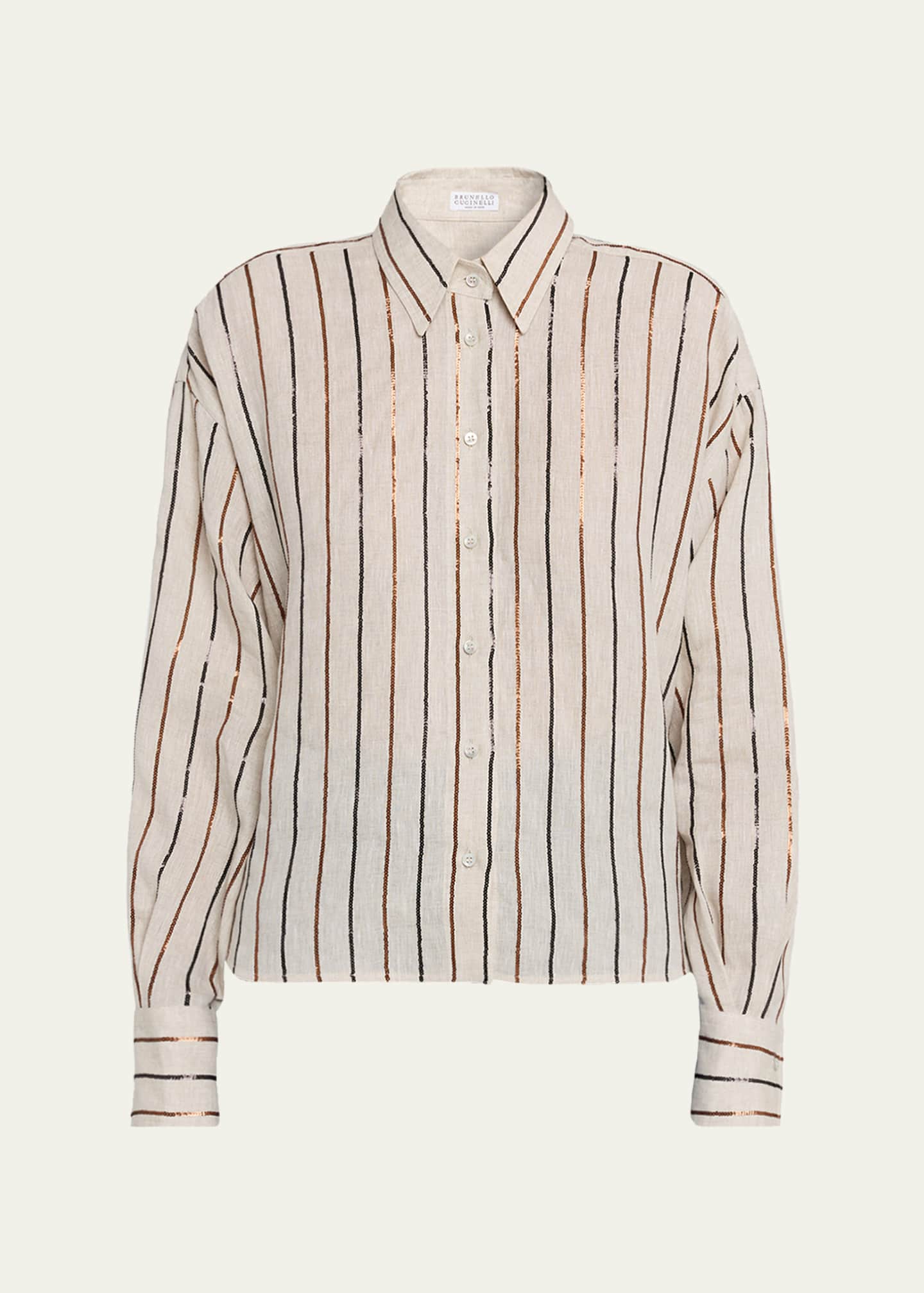 Brunello Cucinelli Sequin Striped Linen Shirt - Bergdorf Goodman