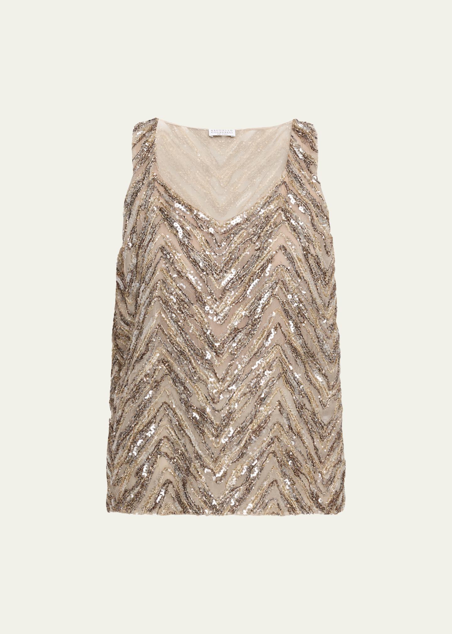 Brunello Cucinelli Bead & Sequin Silk Crepe Tank - Bergdorf Goodman