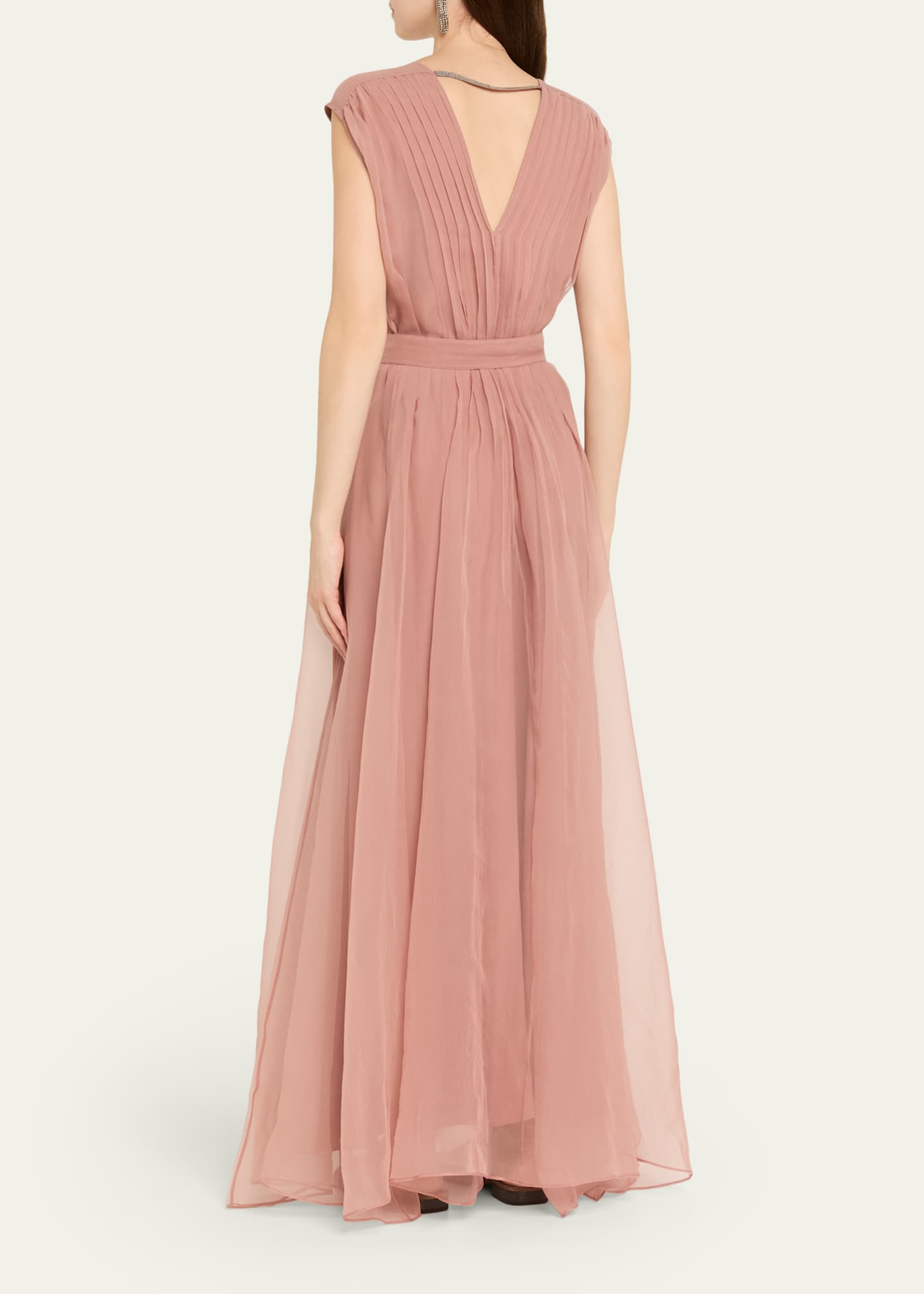 brunello cucinelli evening dresses Crispy silk dress with monili for Woman in Pink
