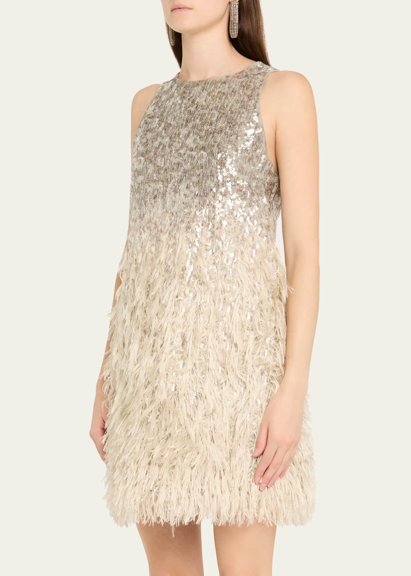 cream boucle feather mini dress white christmas dresses CREAM BOUCLE FEATHER MINI DRESS  Ohhal