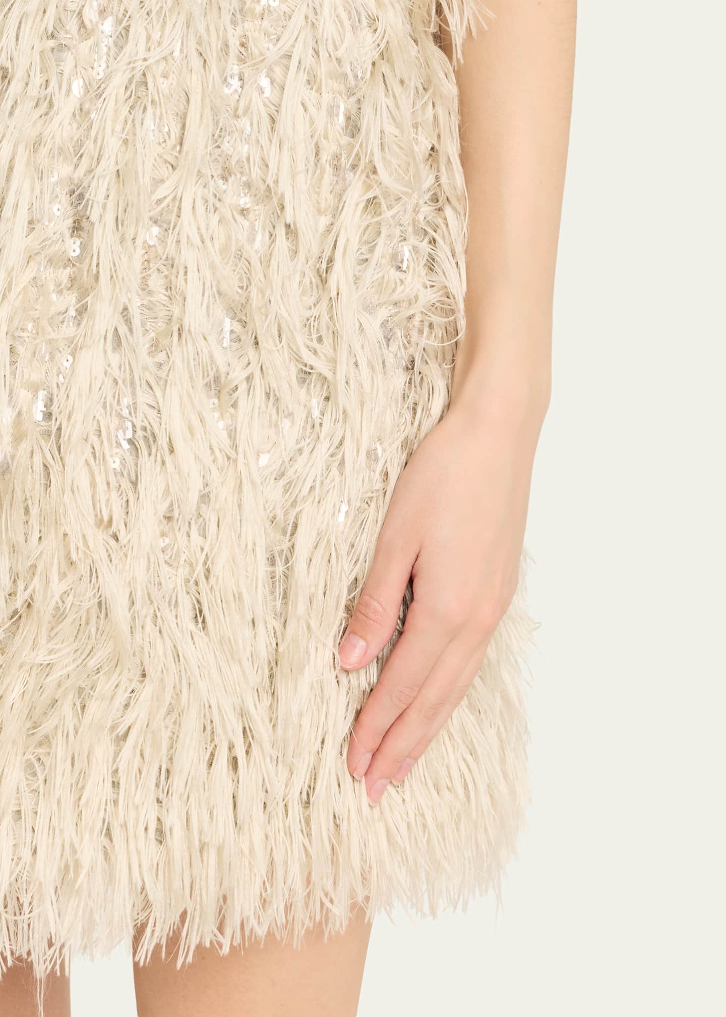 cream boucle feather mini dress ASOS LUXE Boucle Mini Dress with faux fur trim in cream-White