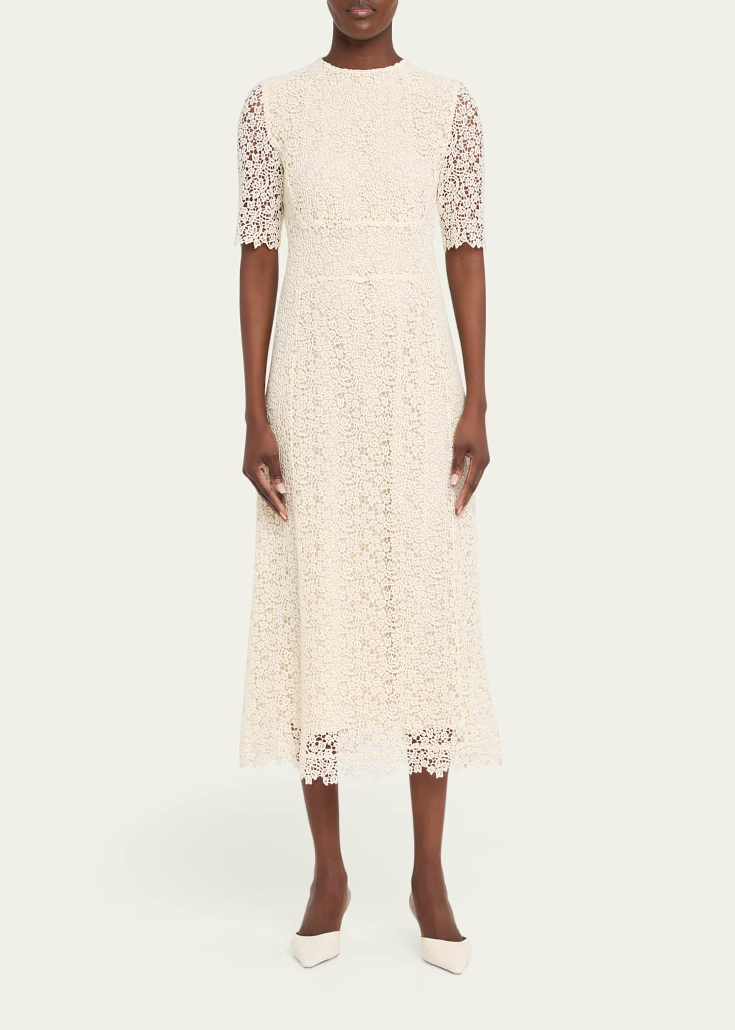 Kiton Guipure Lace Short-Sleeve Midi Dress - Bergdorf Goodman