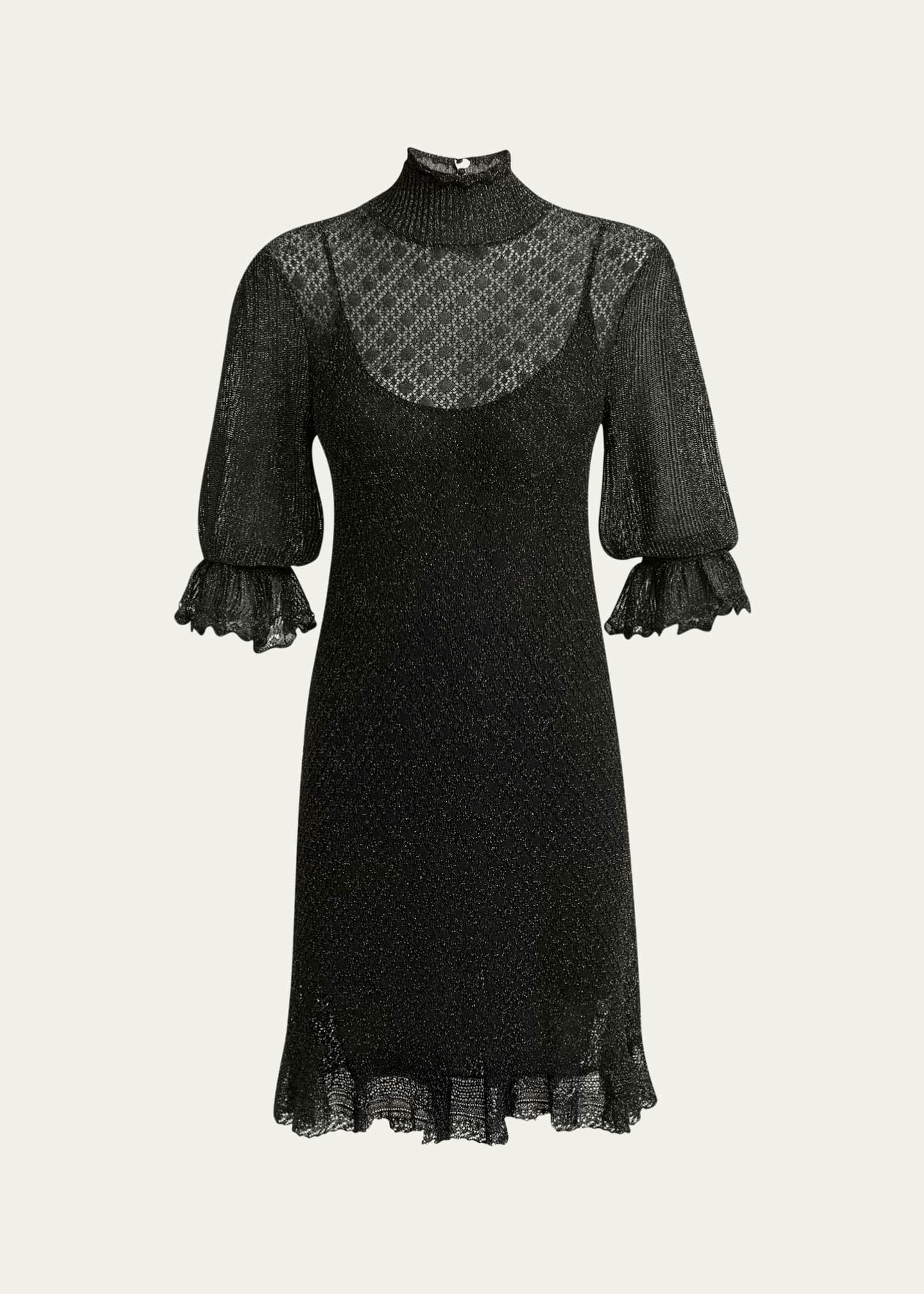 knit puff sleeve dress Chloé, Ruffled lamé minidress, Women, Black, XS, Dresses, Silk