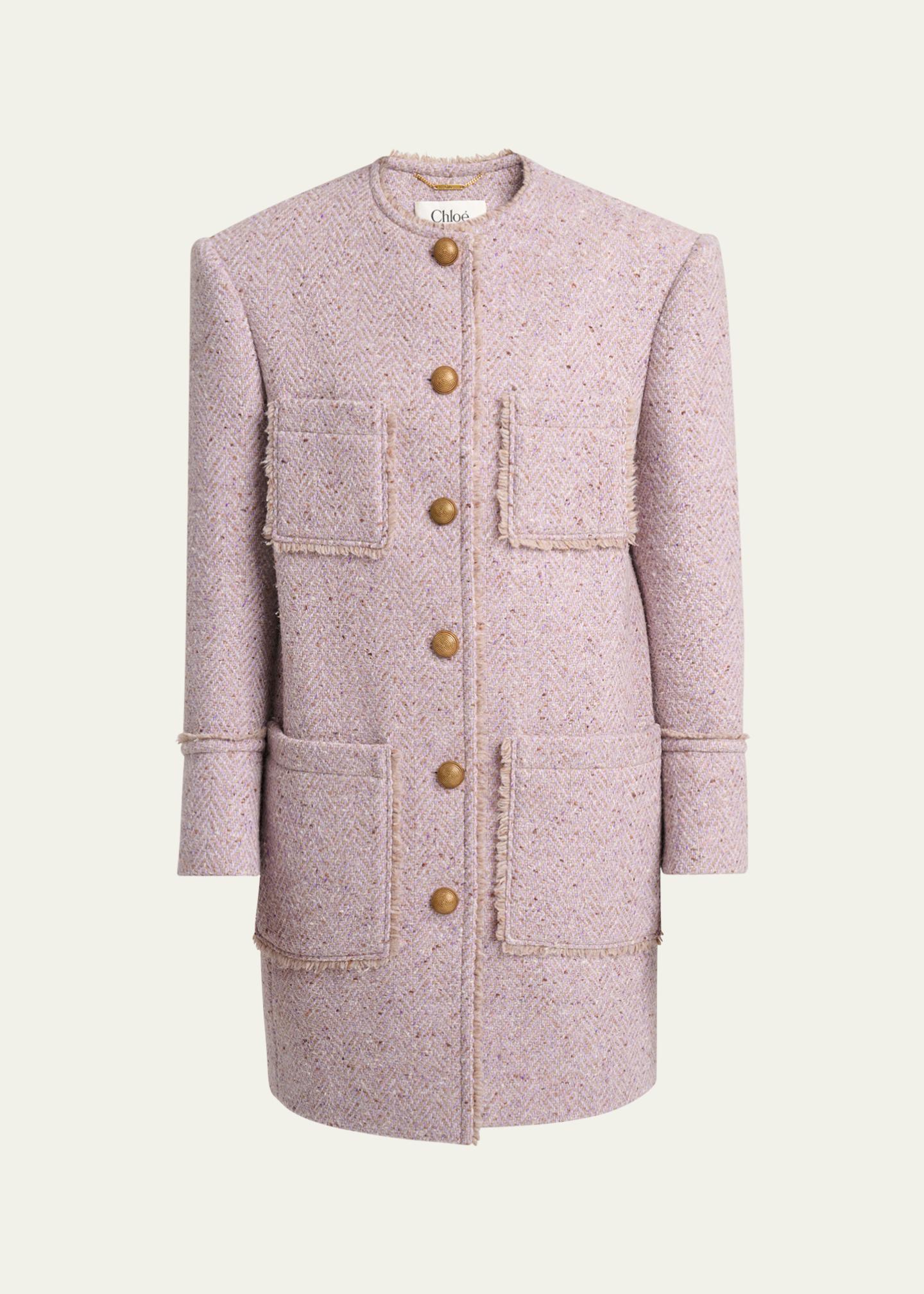 Chloe Wool Tweed Chine Single-Breasted Oversized Jacket - Bergdorf