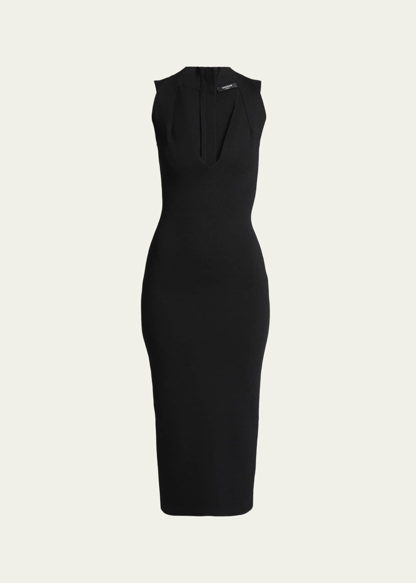 Balmain Plunging Crossover Strap Knit Midi Dress, Noir, Women's, 4, Casual & Work Dresses Knit Dresses