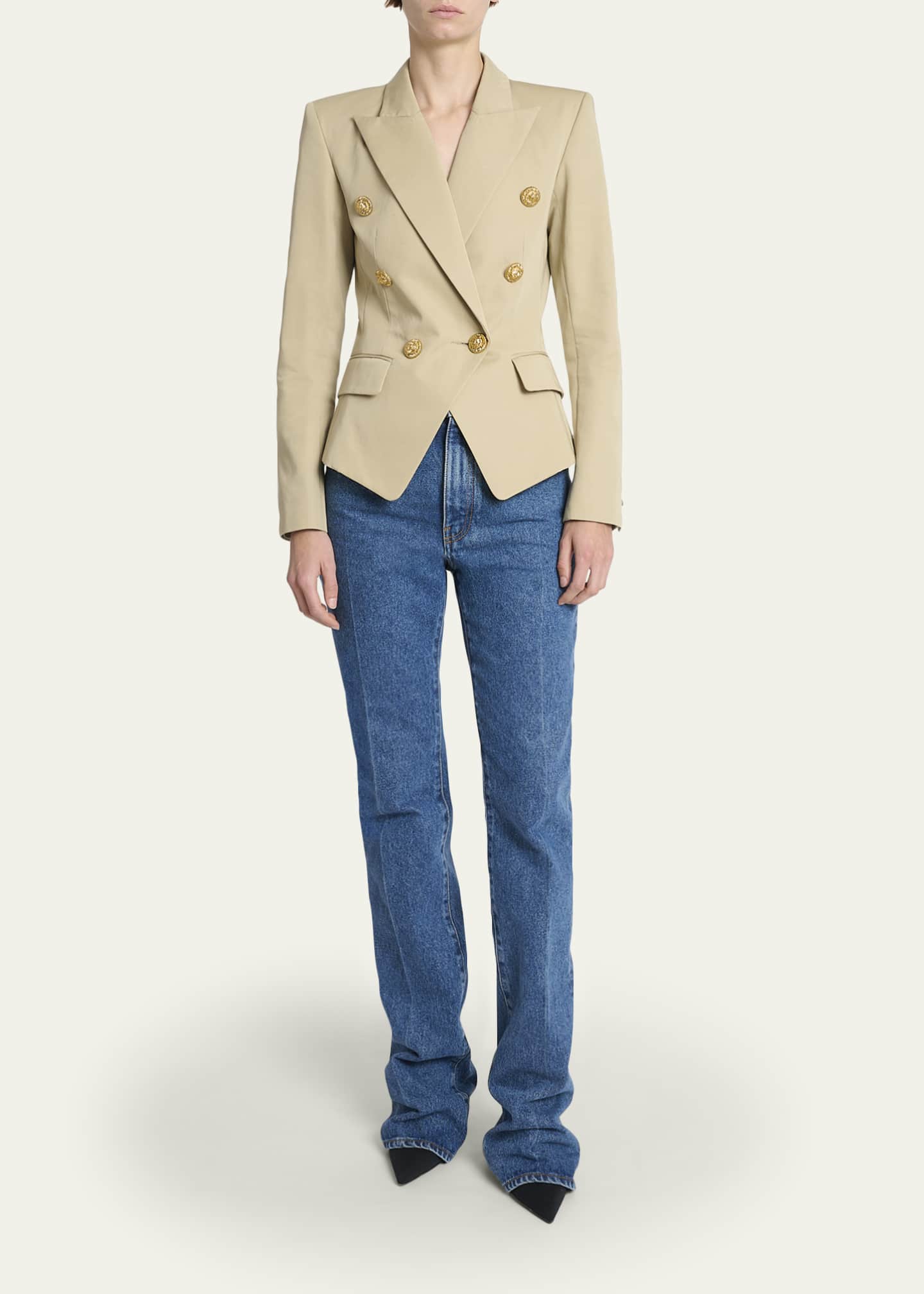 値下げ！BALMAIN ベージュ レザージャケット L.L. Balmain 6-Button Double-Breasted Gabardine Jacket - Bergdorf Goodman
