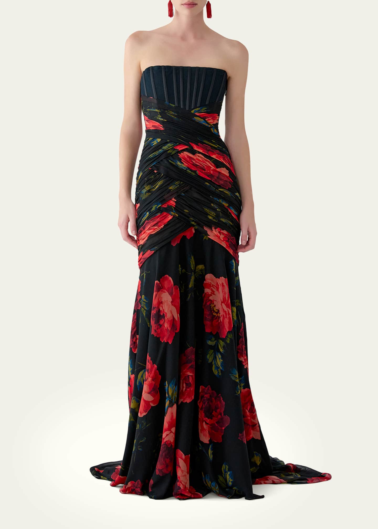 Carolina Herrera Floral Chiffon Strapless Corset Gown - Bergdorf Goodman