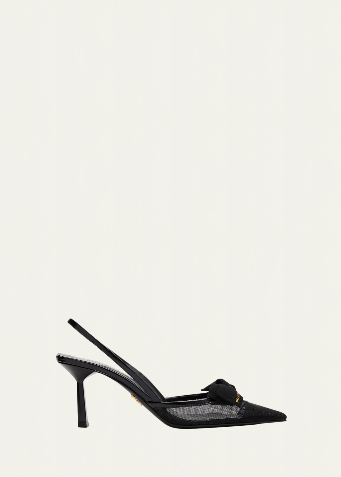 Prada 75mm Modellerie Bow Mesh Slingback Pumps - Bergdorf Goodman
