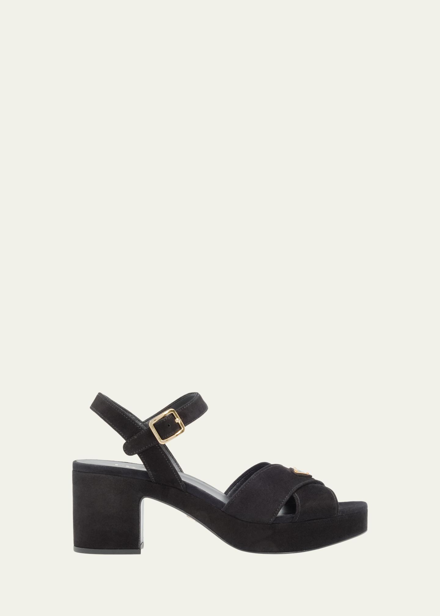 Prada Triangle Suede Platform Sandals - Bergdorf Goodman display picture 3
