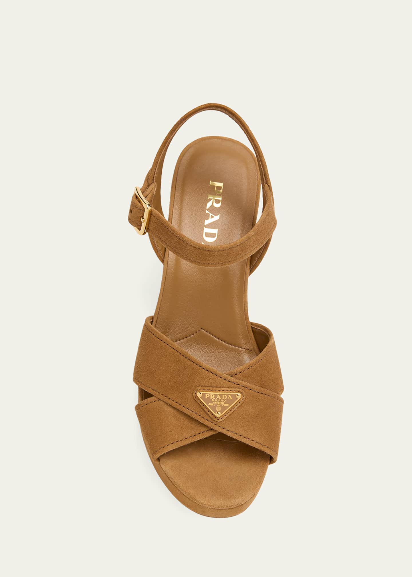 Prada Triangle Suede Platform Sandals - Bergdorf Goodman