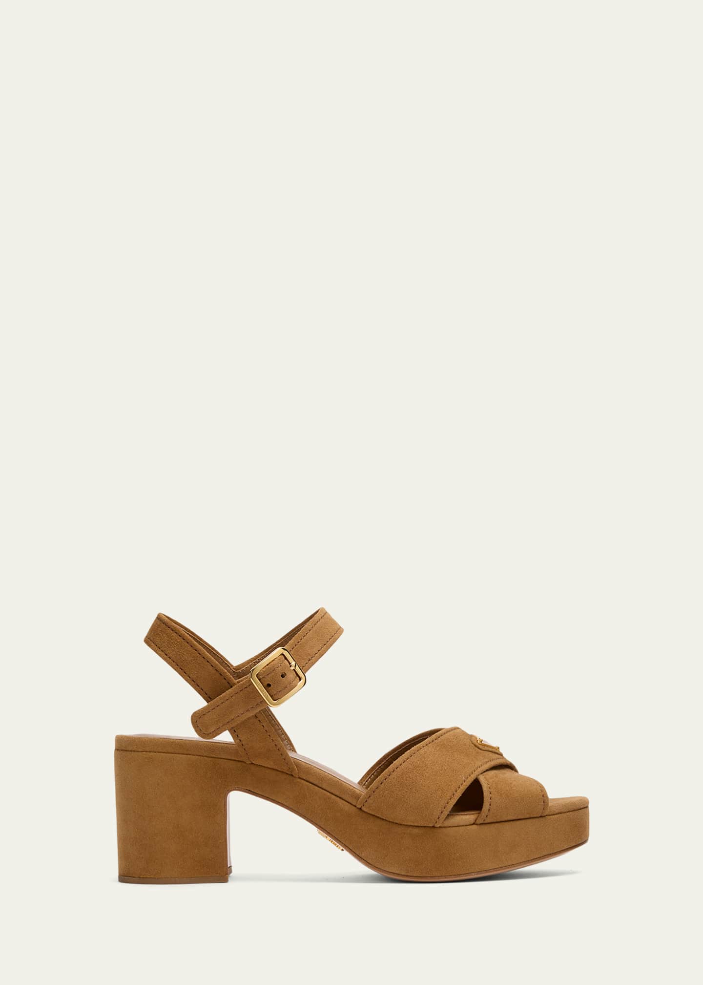 Prada Triangle Suede Platform Sandals - Bergdorf Goodman