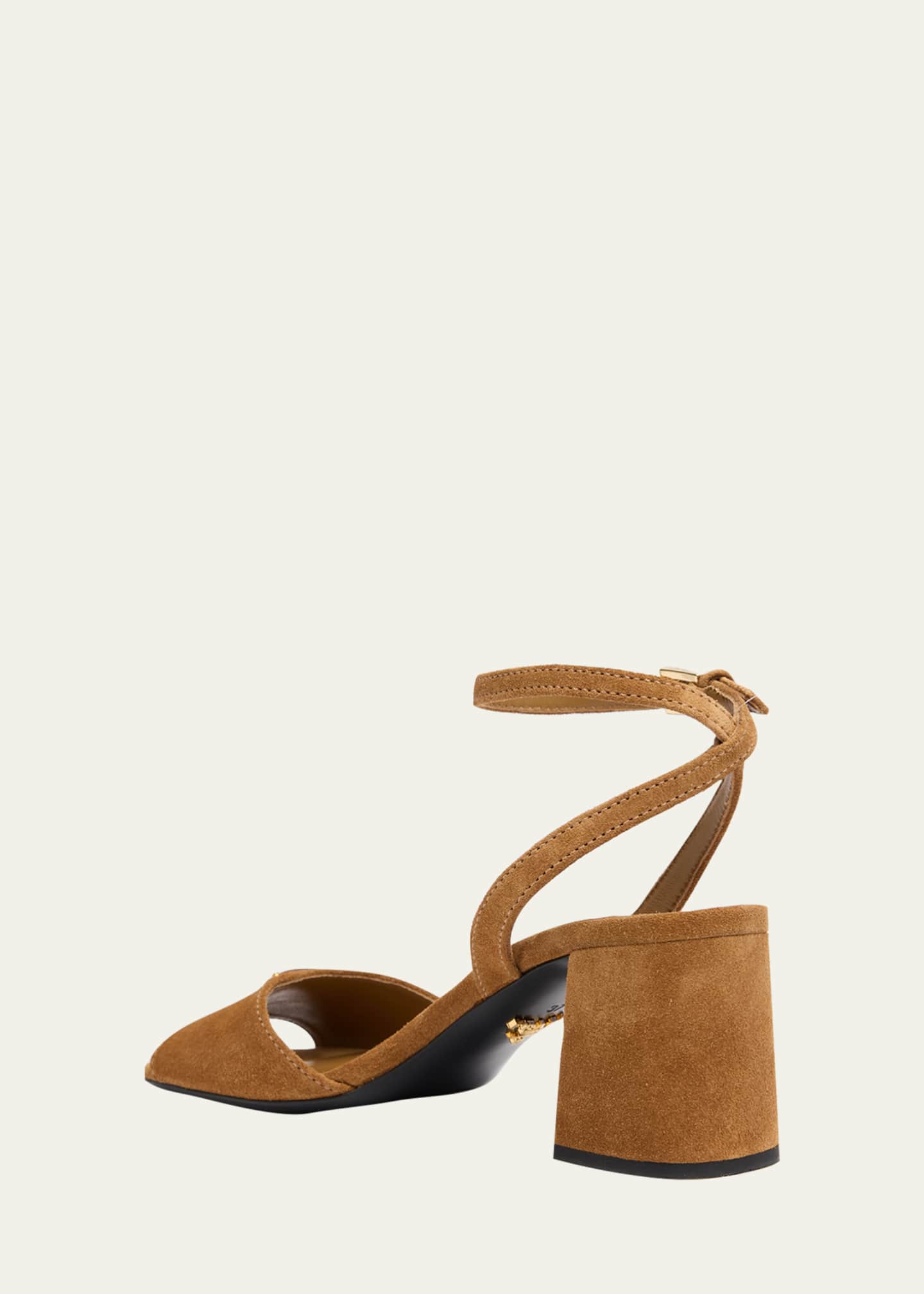 Prada 65mm Triangle Logo Suede Block-Heel Sandals - Bergdorf Goodman
