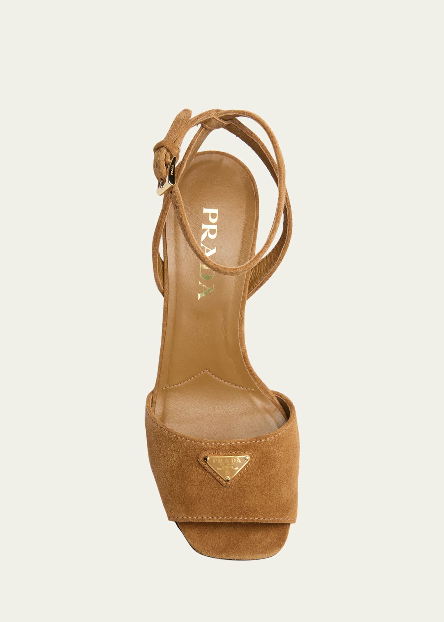 Prada 65mm Triangle Logo Suede Block-Heel Sandals - Bergdorf Goodman