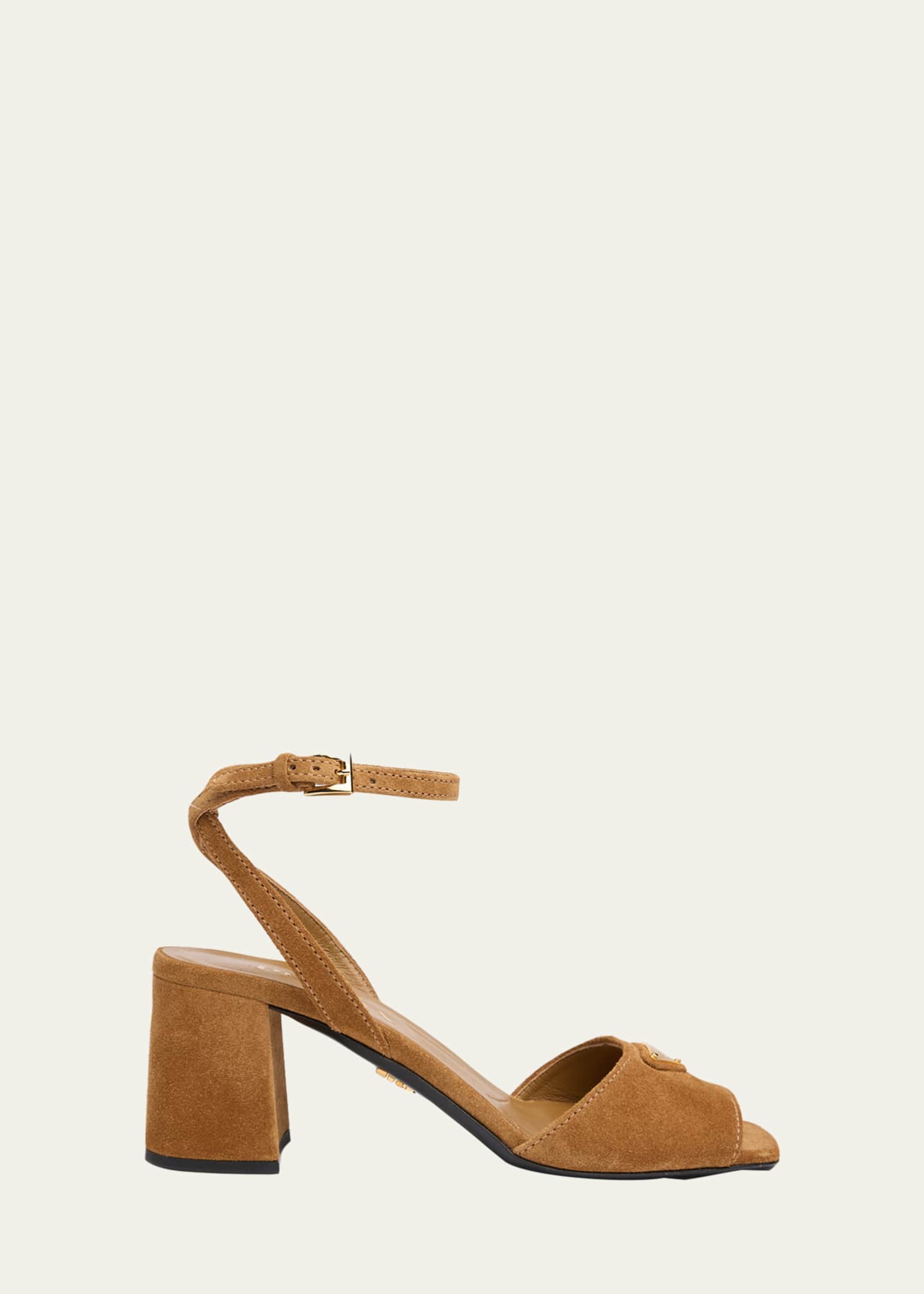 Prada 65mm Triangle Logo Suede Block-Heel Sandals - Bergdorf Goodman