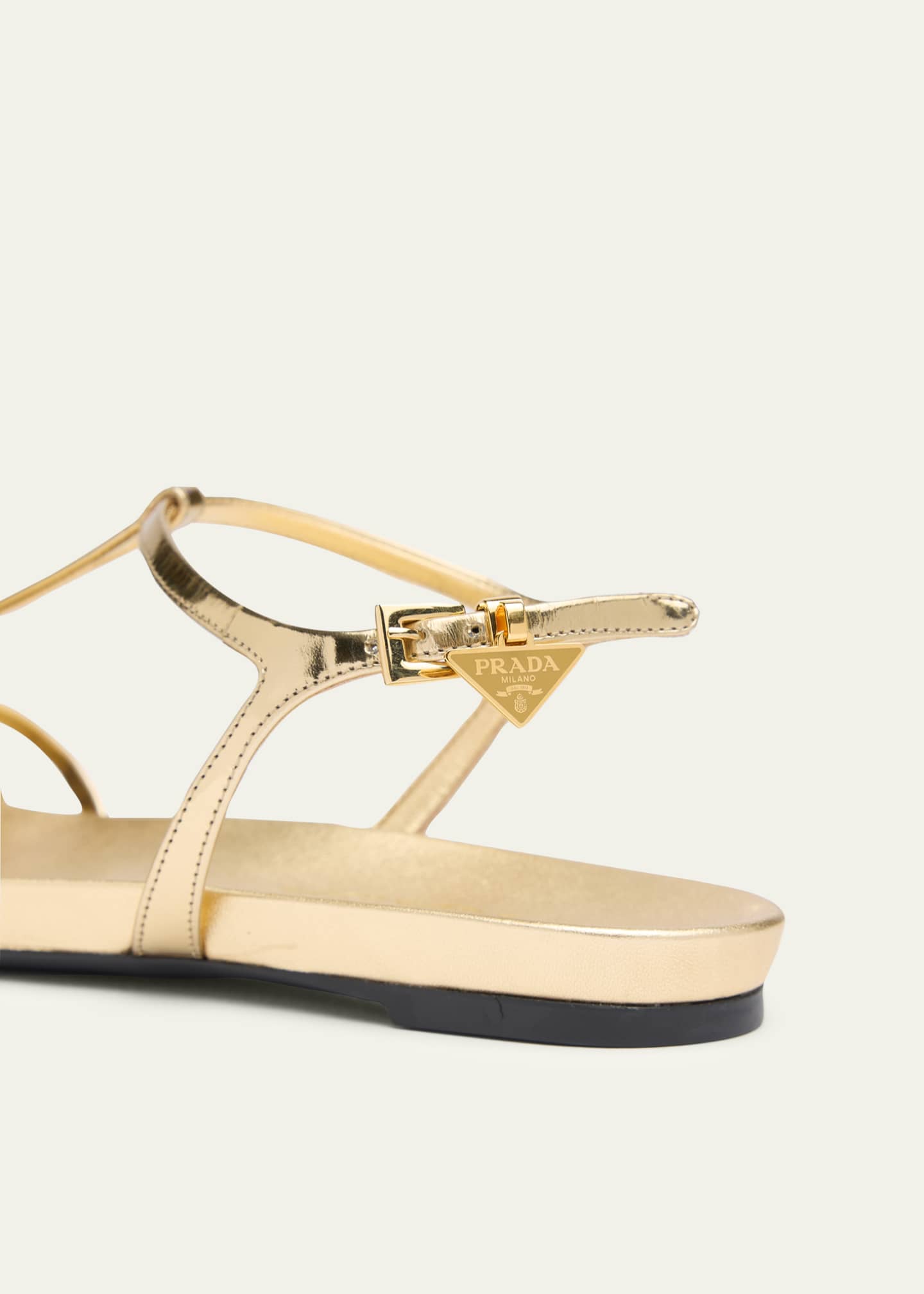 Prada Strappy Metallic Leather Flat Sandals - Bergdorf Goodman