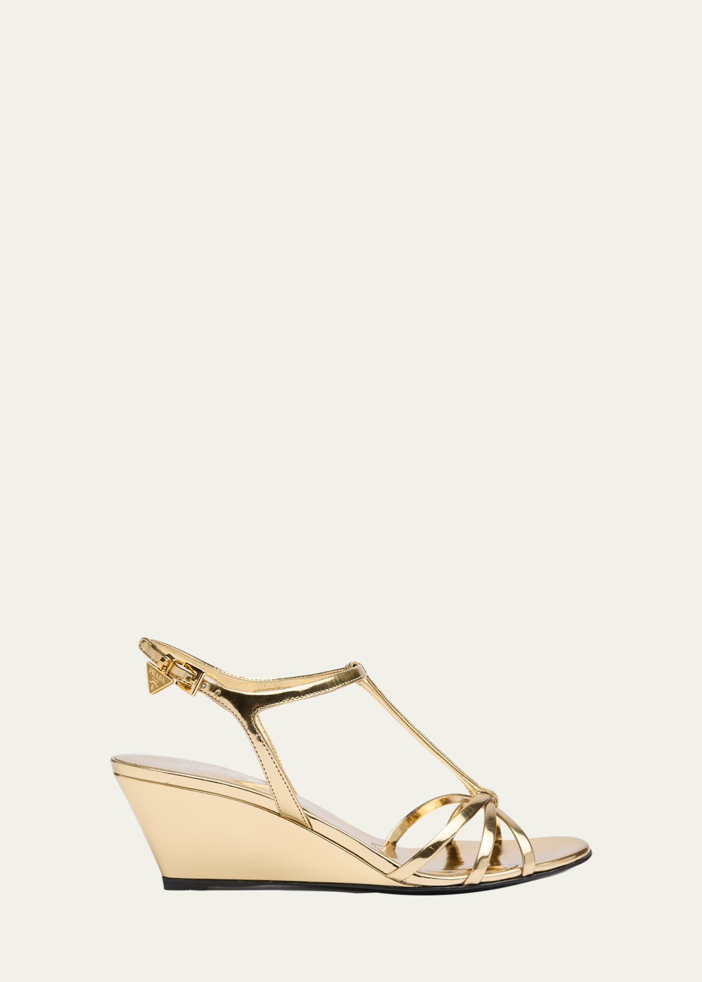 Prada 55mm Metallic Leather Wedge Sandals - Bergdorf Goodman