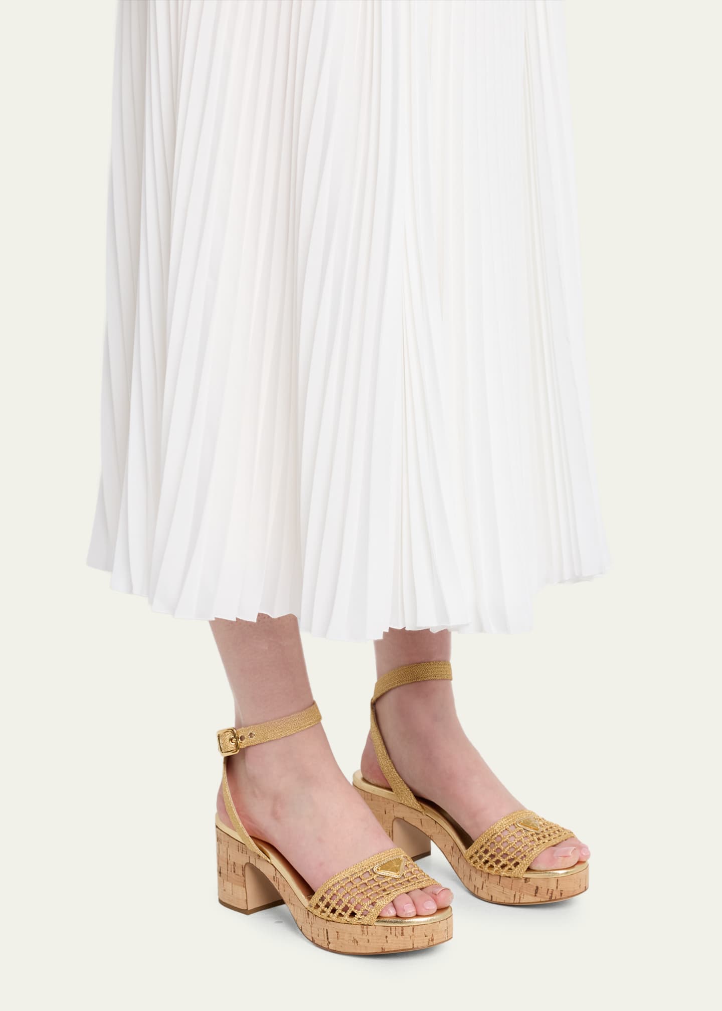 Prada 65mm Triangle Logo Crochet Platform Sandals - Bergdorf Goodman