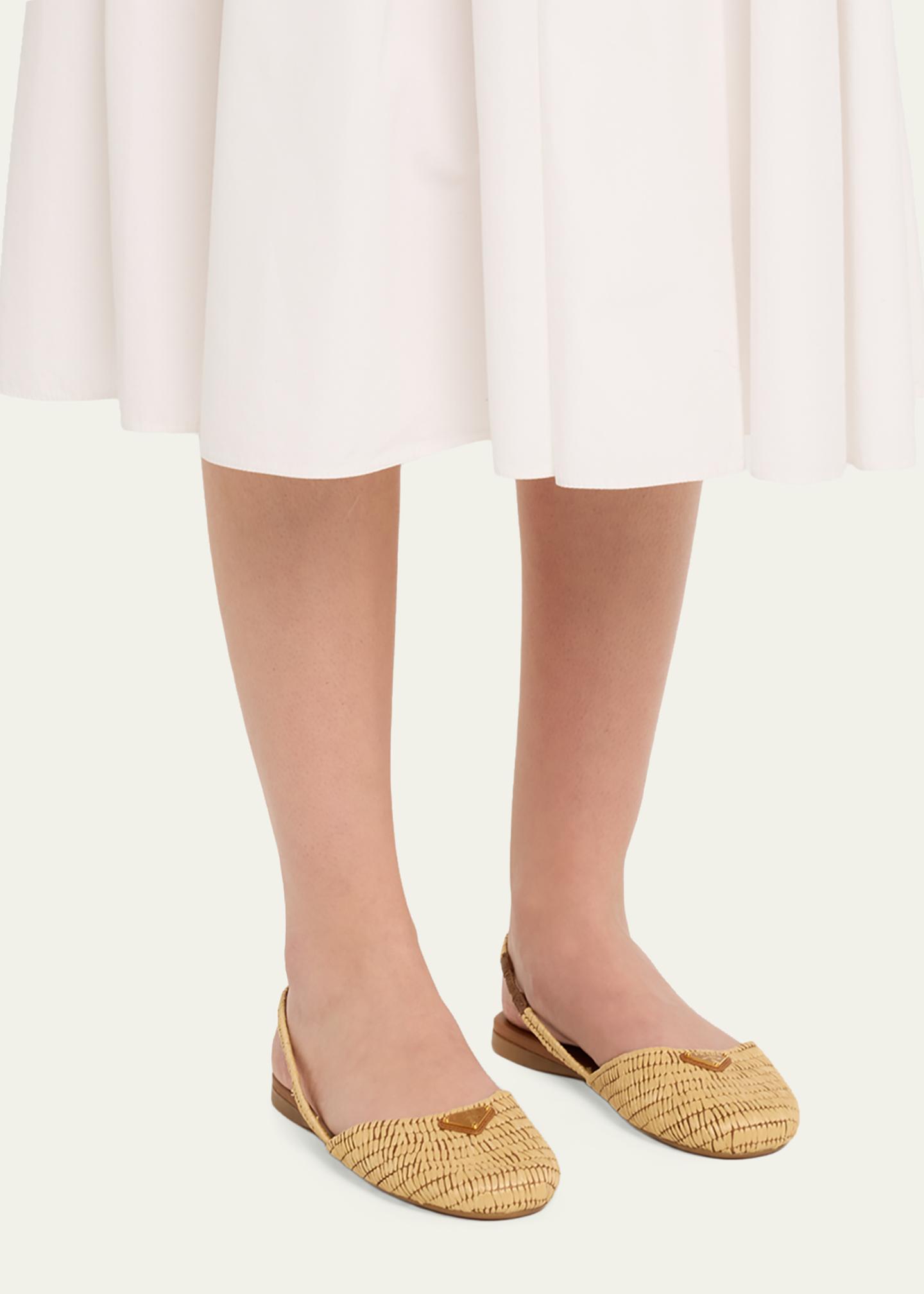 Prada 5mm Raffia Slingback Flats - Bergdorf Goodman