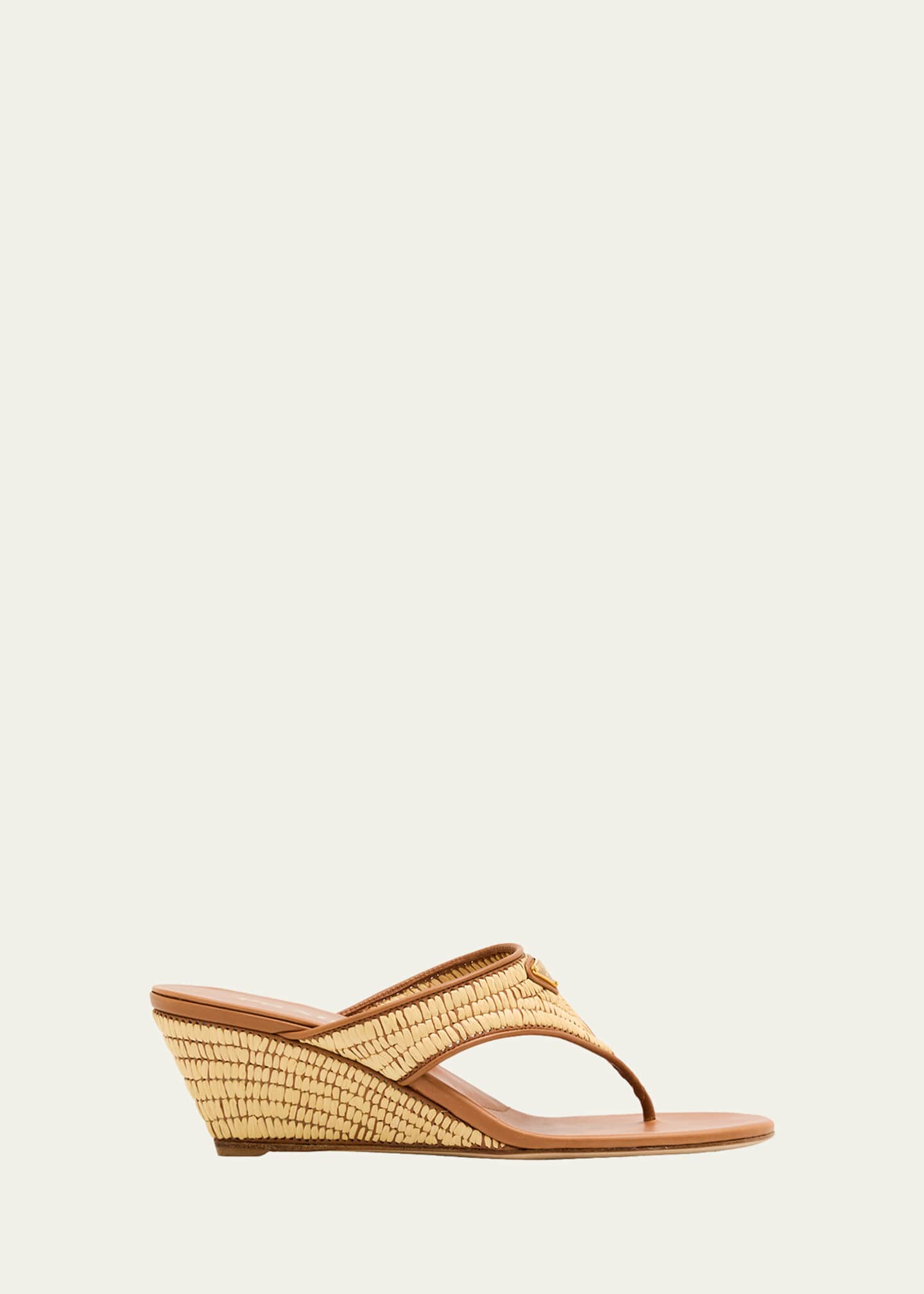 Prada 55mm Triangle Logo Raffia and Leather Thong Sandals