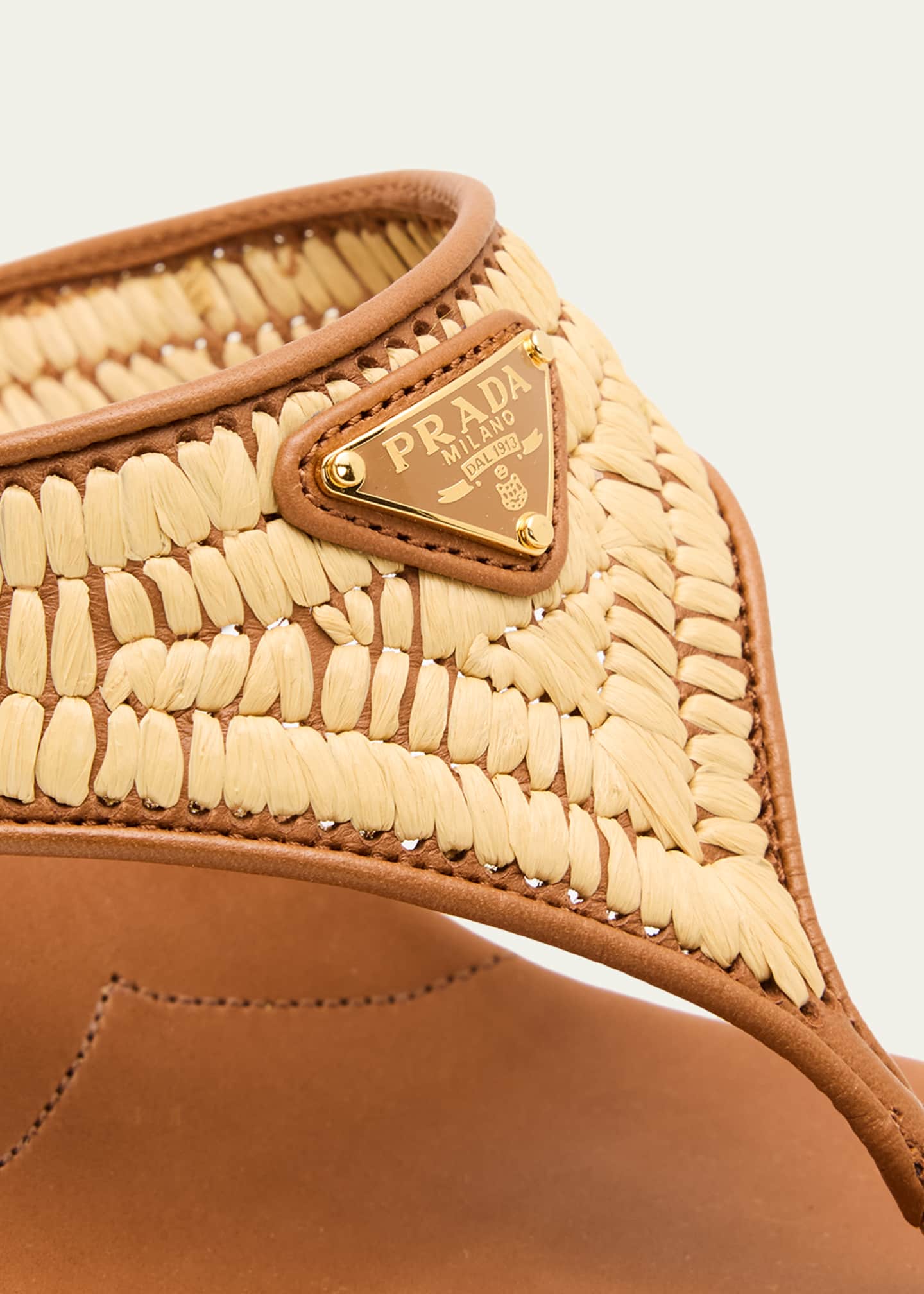 Prada 55mm Triangle Logo Raffia and Leather Thong Sandals