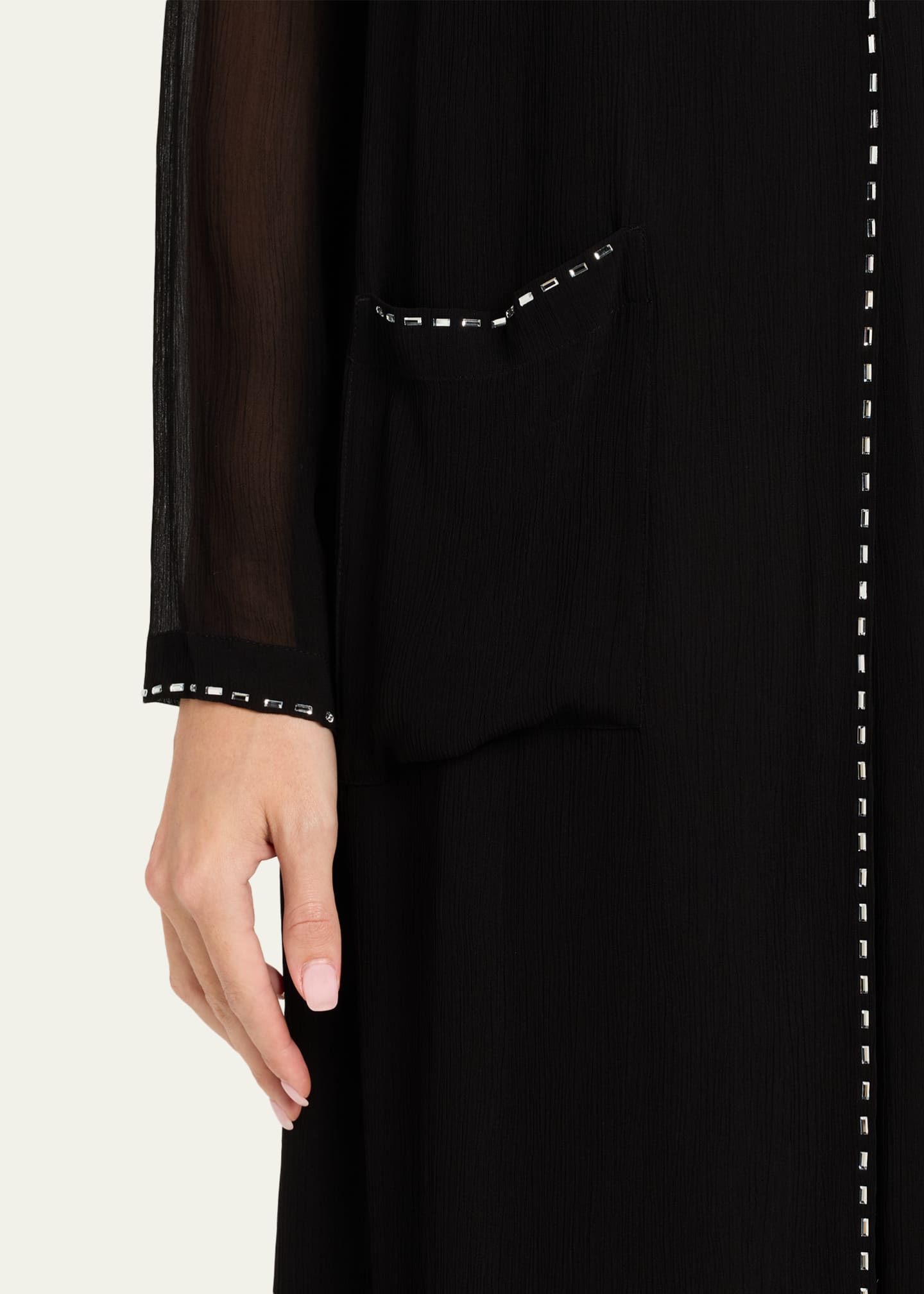 Diane Von Furstenberg Vesper Crystal-Trim Chiffon Duster, Black, Women's, S, Sweaters Duster Sweaters
