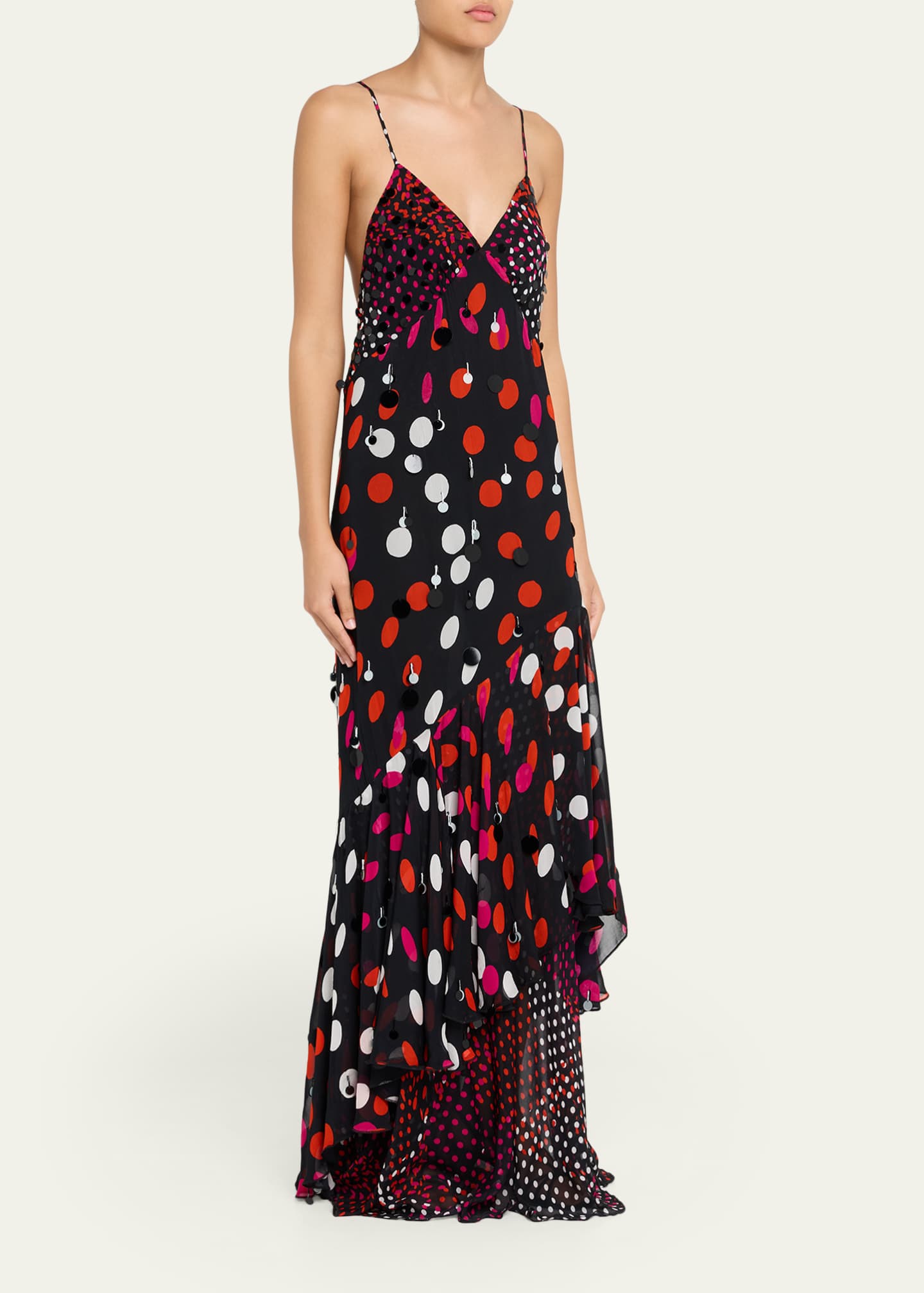 Diane von Furstenberg オフショルダーパーティードレス Diane von Furstenberg Luisa Backless Polka Dot Paillette Maxi