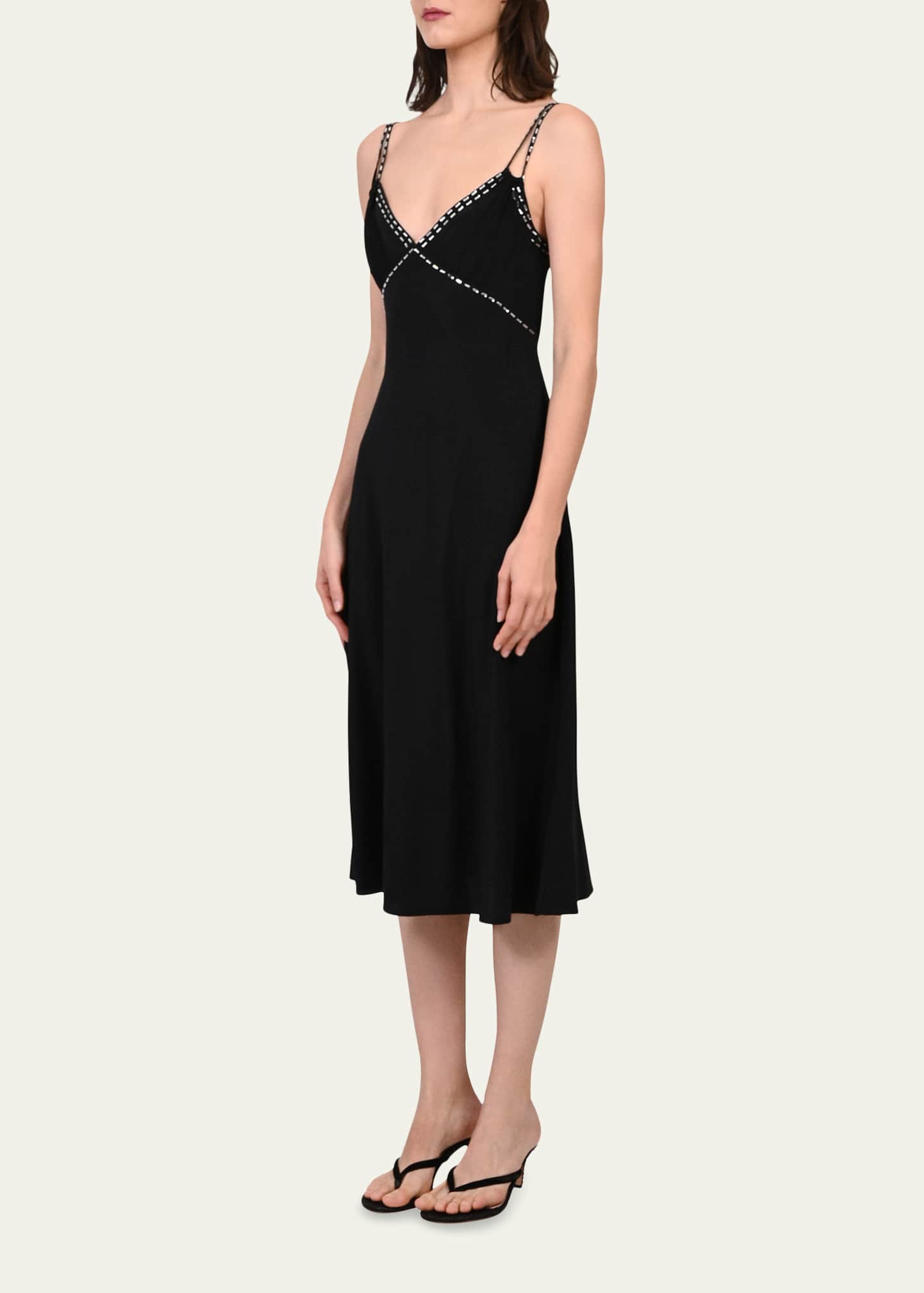 Diane Von Furstenberg Iris Glass-embellished Empire Silk Midi Dress, Black, Women's, XS, Cocktail & Party Wedding Guest Dresses Satin & Silk Dresses