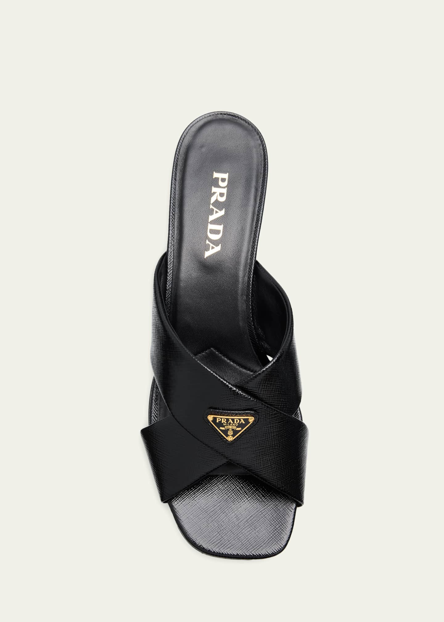 Prada 35mm Triangle Logo Metallic Leather Mule Sandals - Bergdorf