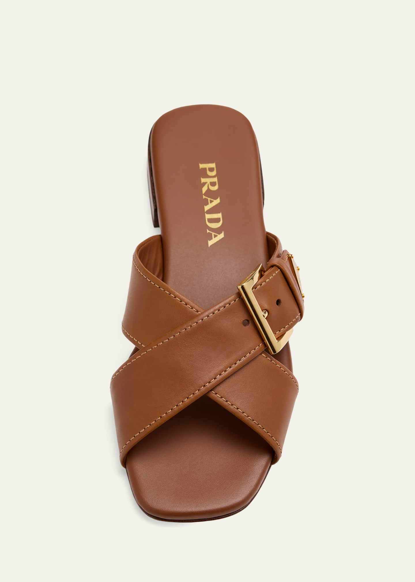 Prada Triangle Leather Slide Sandals - Bergdorf Goodman