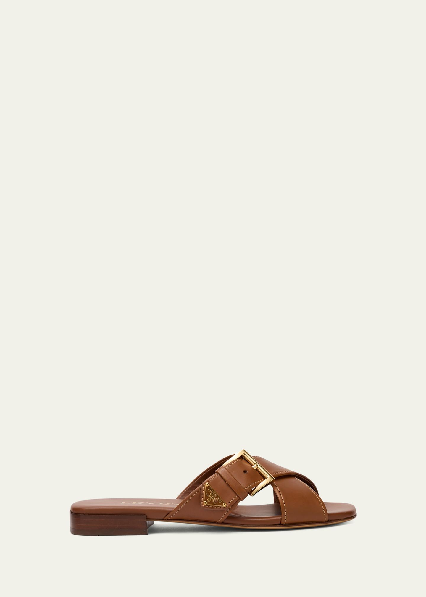 Prada Triangle Leather Slide Sandals - Bergdorf Goodman
