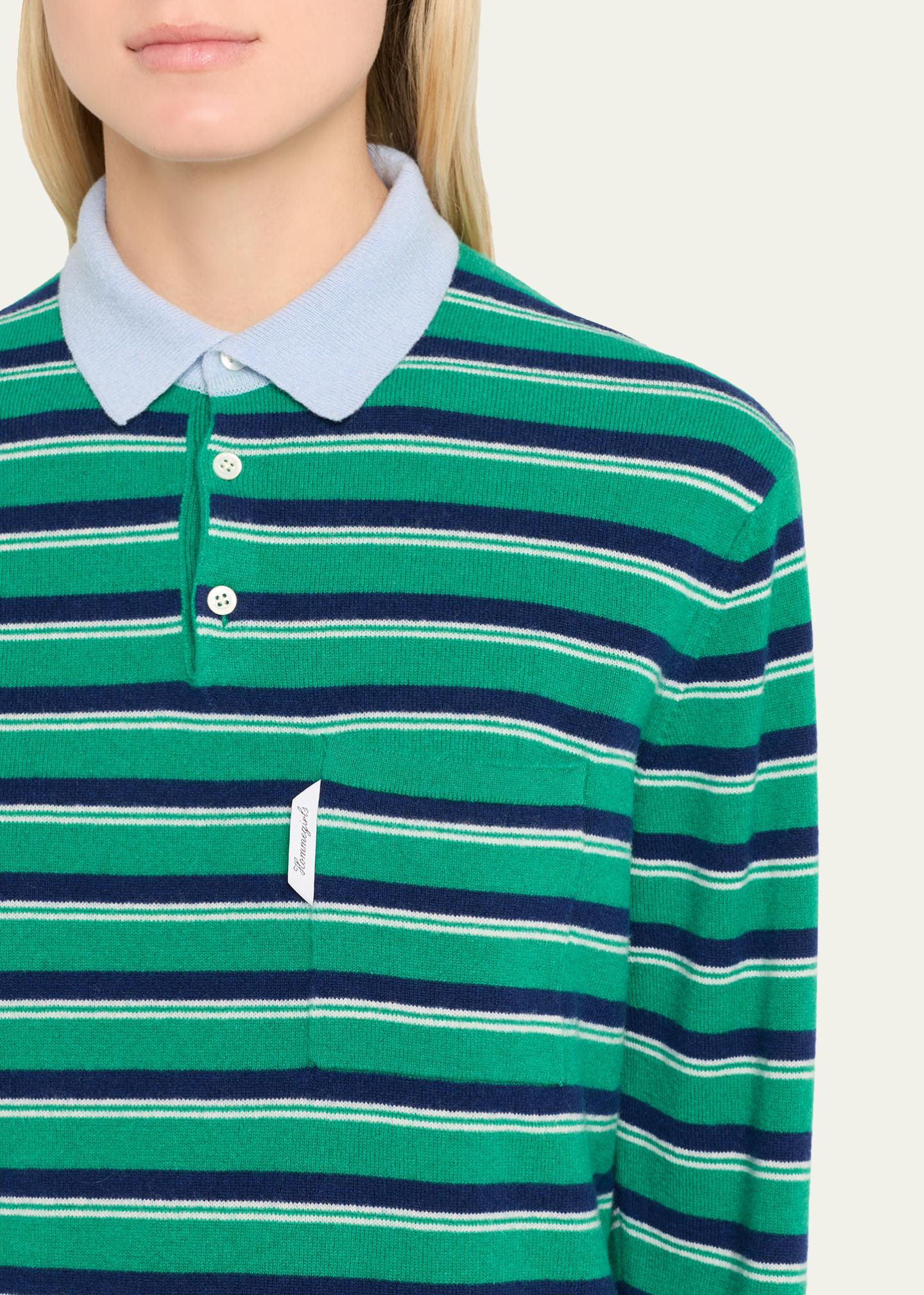 HOMMEGIRLS Striped Knit Long-Sleeve Polo Sweater - Bergdorf Goodman