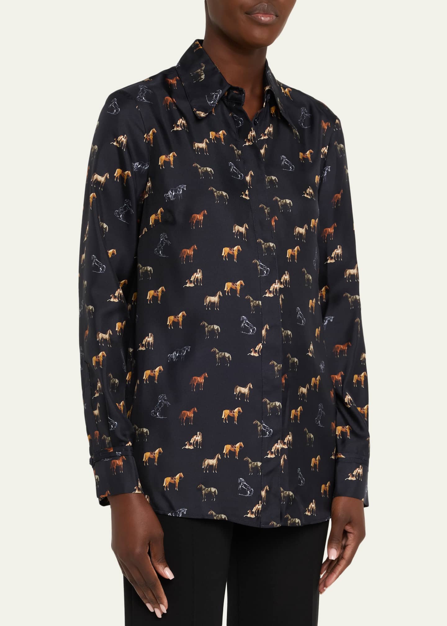GABRIELA HEARST シャツ Gabriela Hearst Cruz Horse-Print Silk Button-Down Shirt - Bergdorf